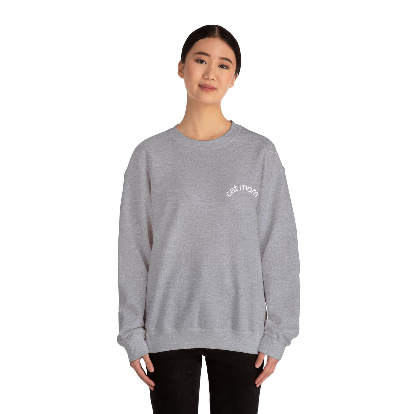 Cat Mom Sweatshirt – Embroidered Text Crew Neck