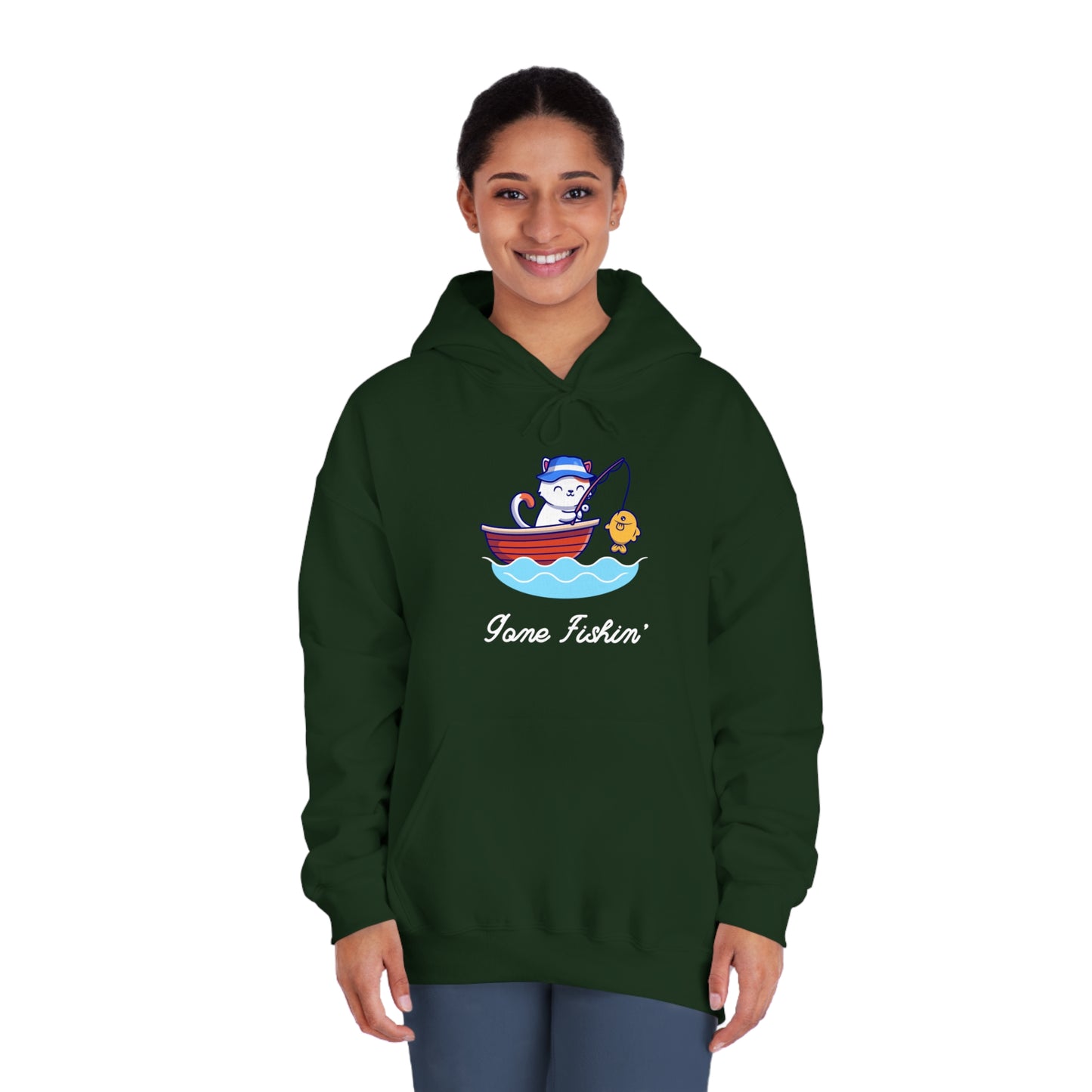 Gone Fishing Hoodie – Cat in Boat Graphic Pullover