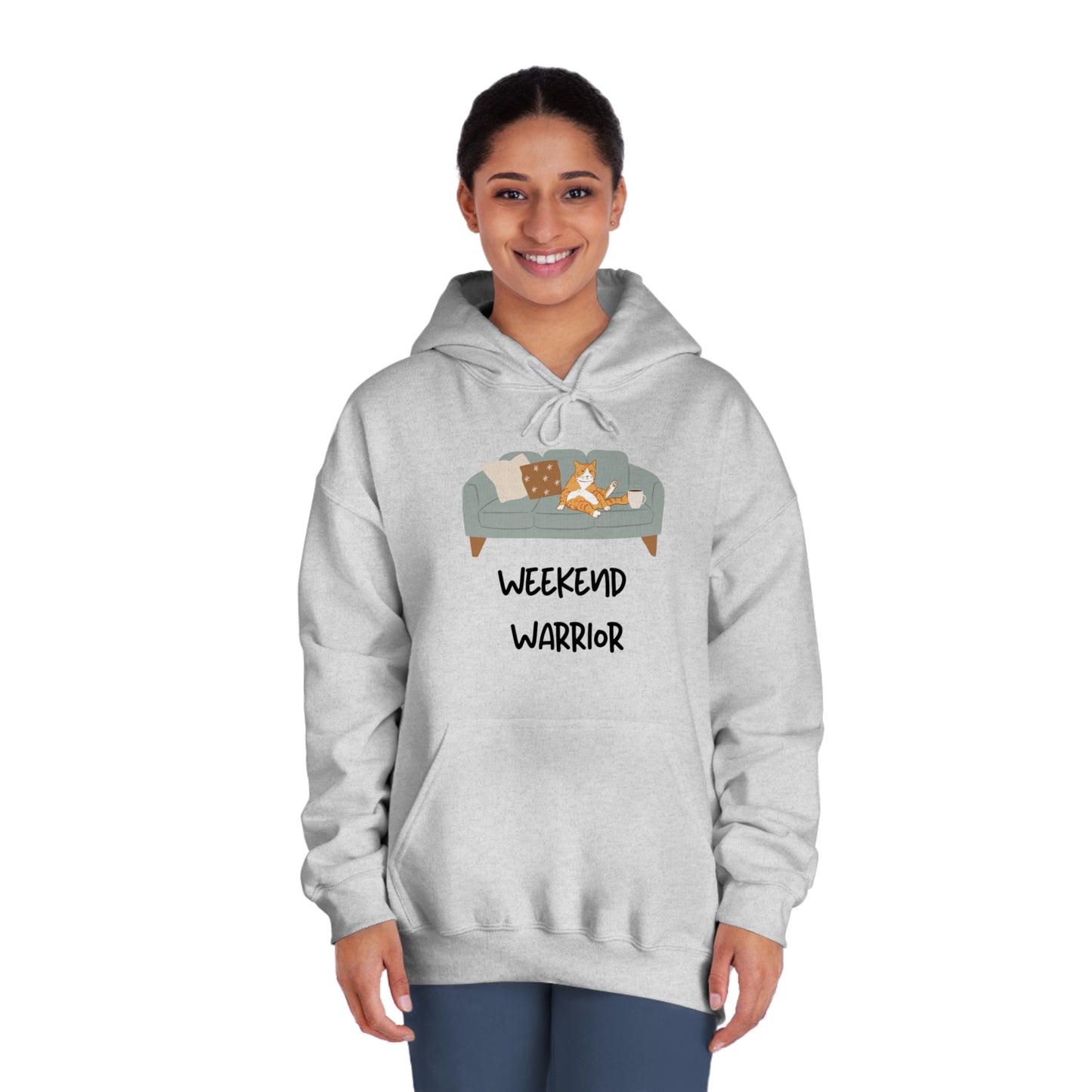 Weekend Warrior Hoodie – Lounging Cat Couch Graphic Sweatshirt