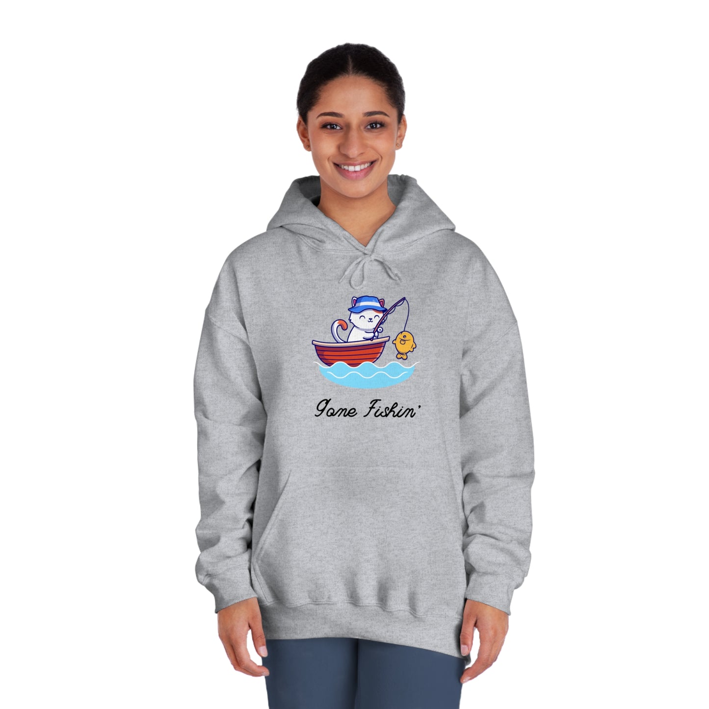 Gone Fishing Hoodie – Cat in Boat Graphic Pullover