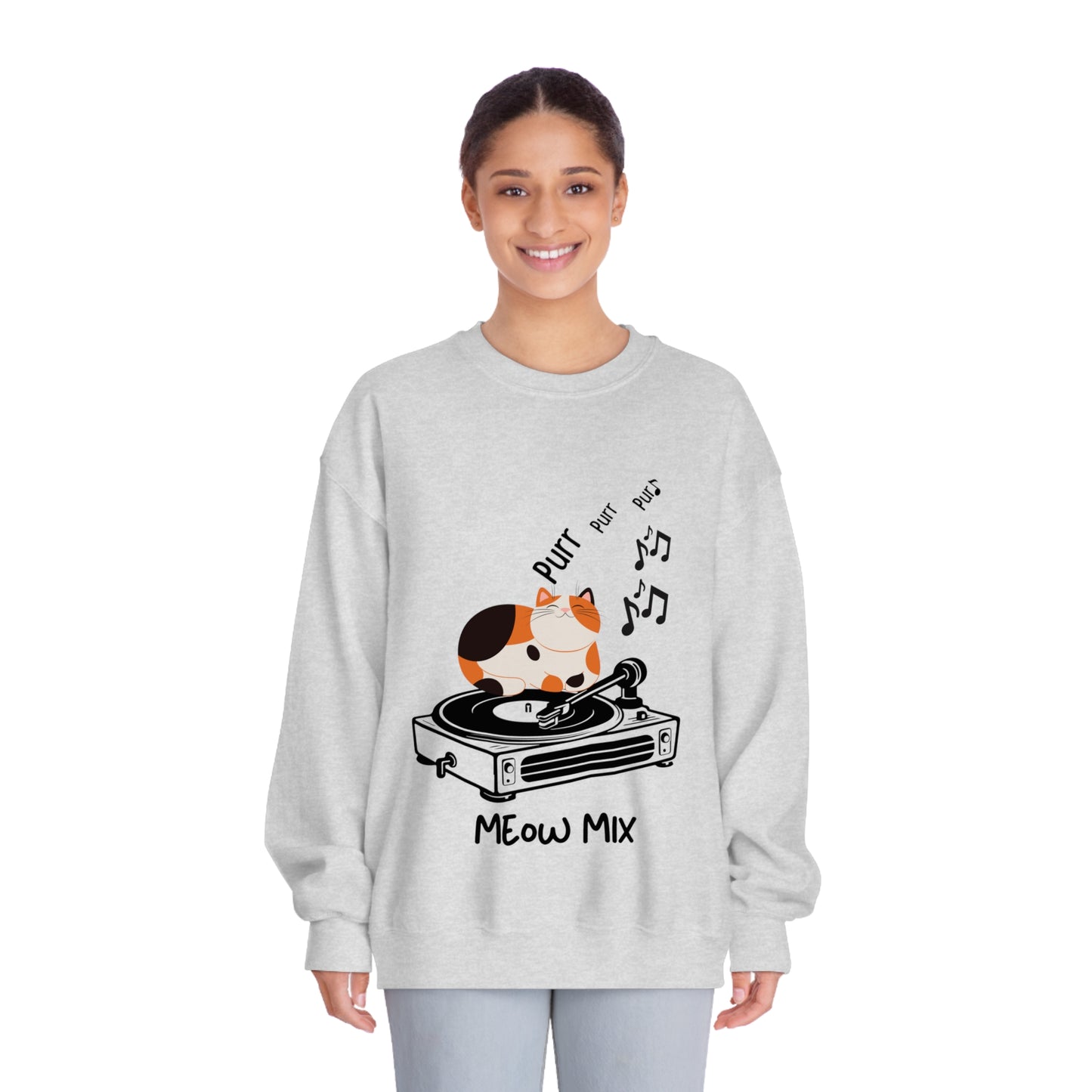 Meow Mix Sweatshirt – Cat on Record Player Crew Neck