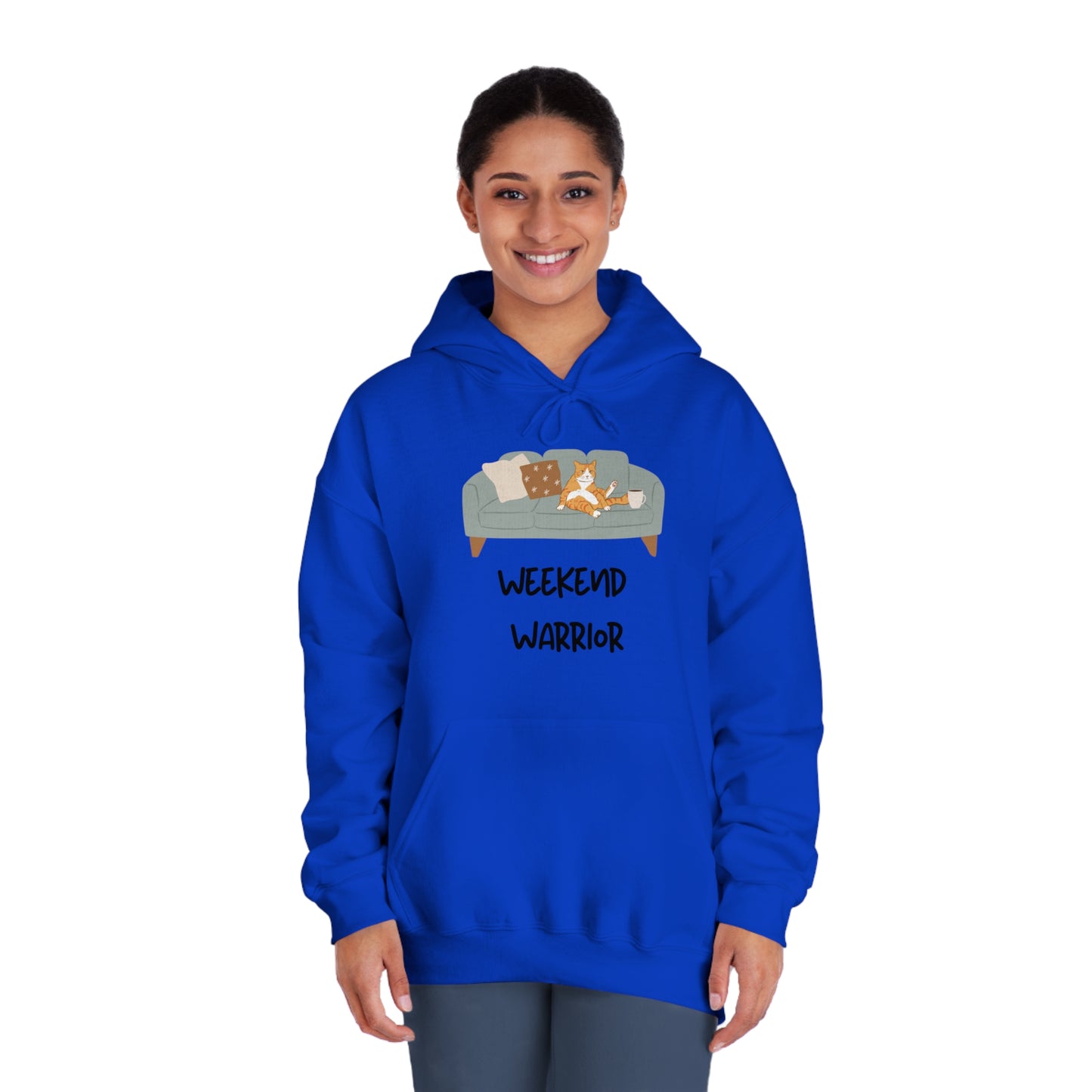 Weekend Warrior Hoodie – Lounging Cat Couch Graphic Sweatshirt