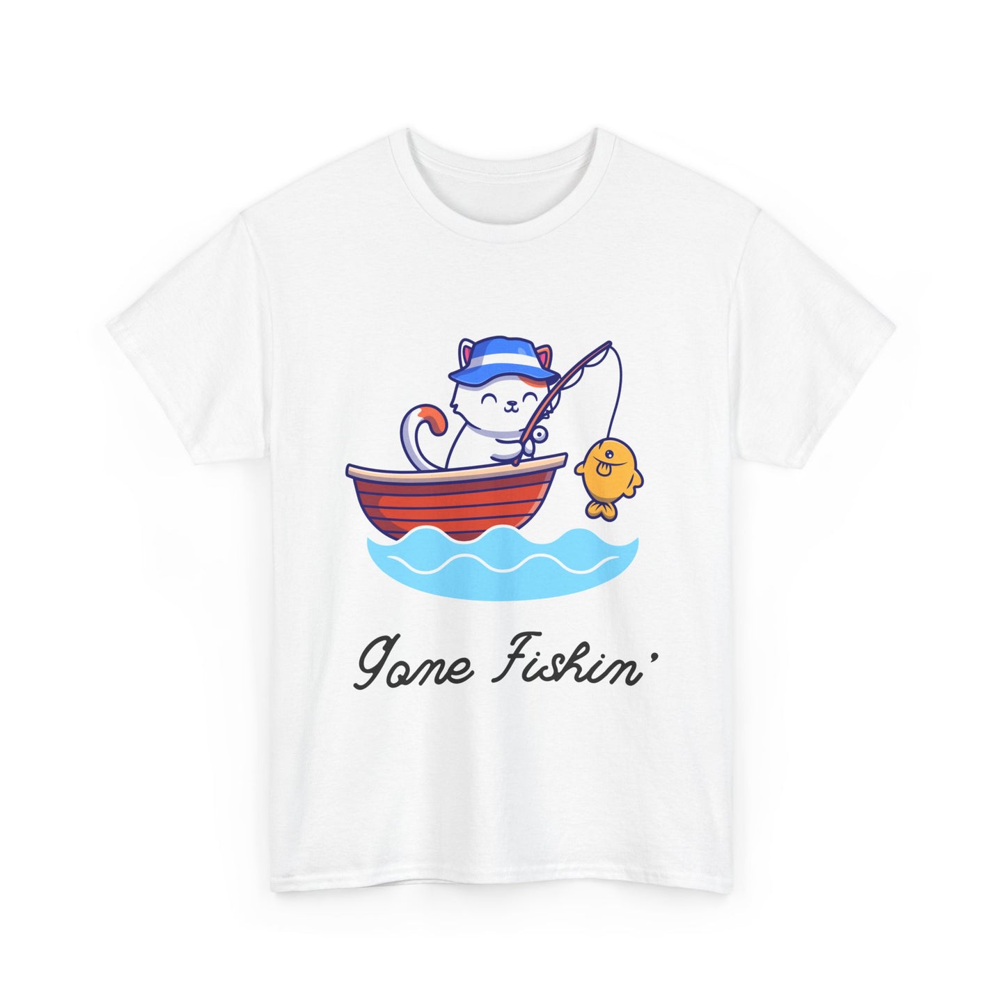 Gone Fishing Cat T-Shirt – Laid-Back Graphic Tee for Cat Lovers