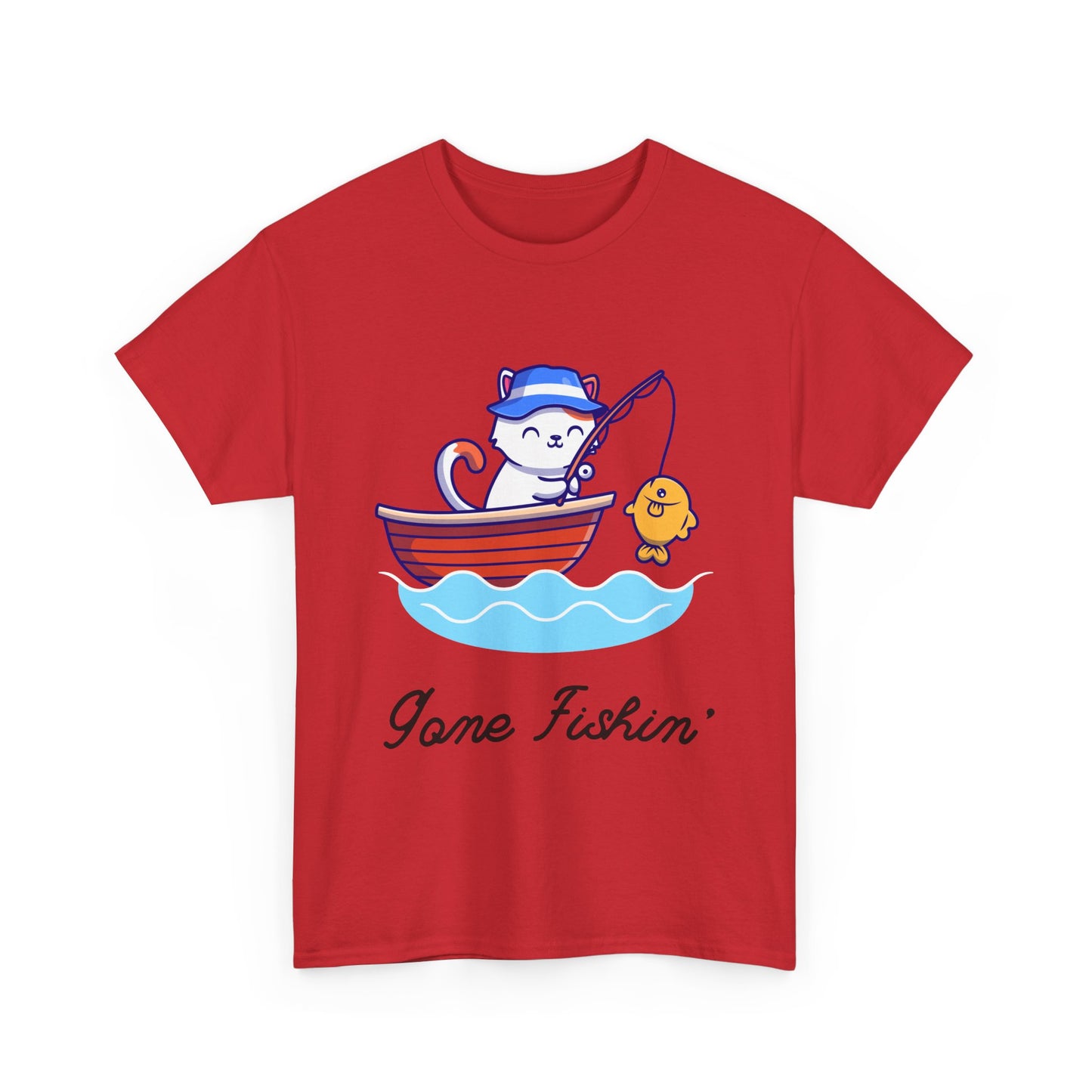 Gone Fishing Cat T-Shirt – Laid-Back Graphic Tee for Cat Lovers