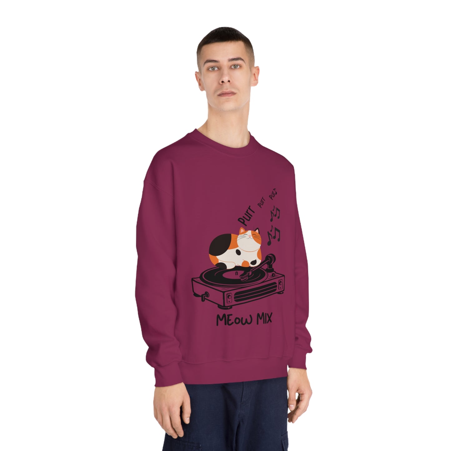 Meow Mix Sweatshirt – Cat on Record Player Crew Neck