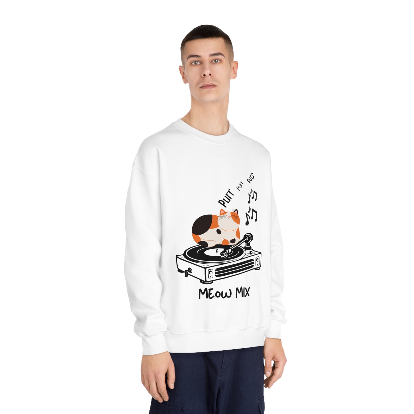 Meow Mix Sweatshirt – Cat on Record Player Crew Neck