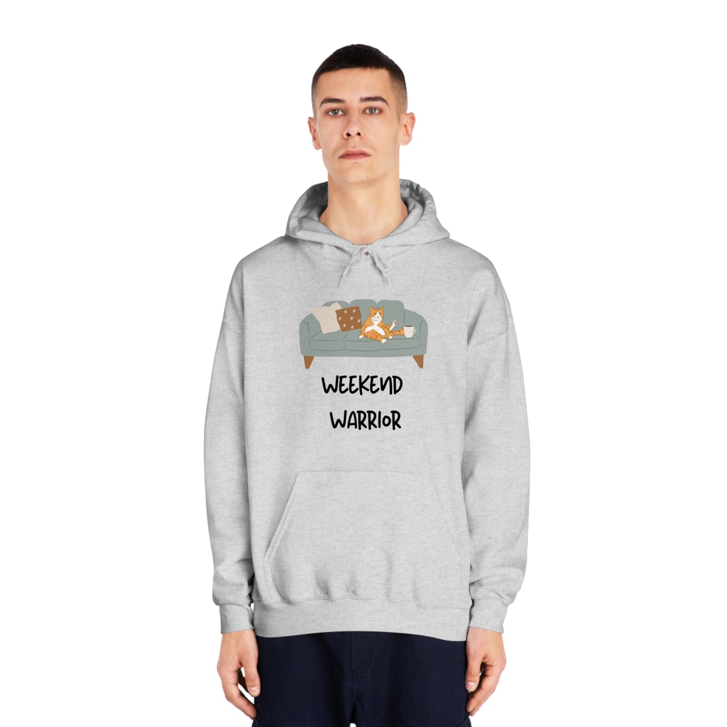 Weekend Warrior Hoodie – Lounging Cat Couch Graphic Sweatshirt