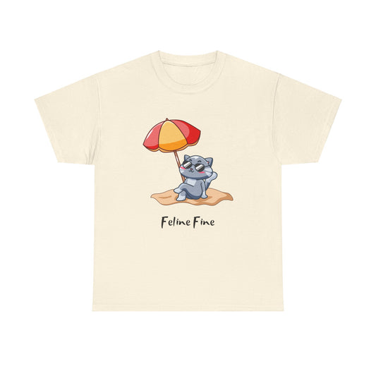 Feline Fine T-Shirt – Relaxed Cat on the Beach Tee