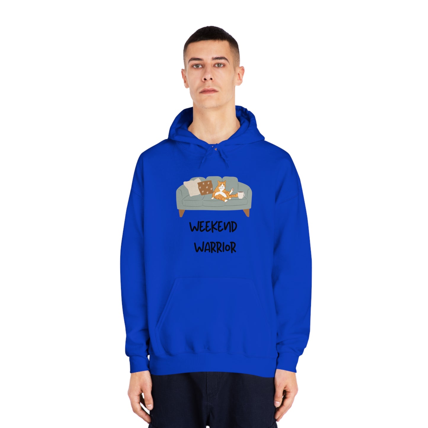 Weekend Warrior Hoodie – Lounging Cat Couch Graphic Sweatshirt
