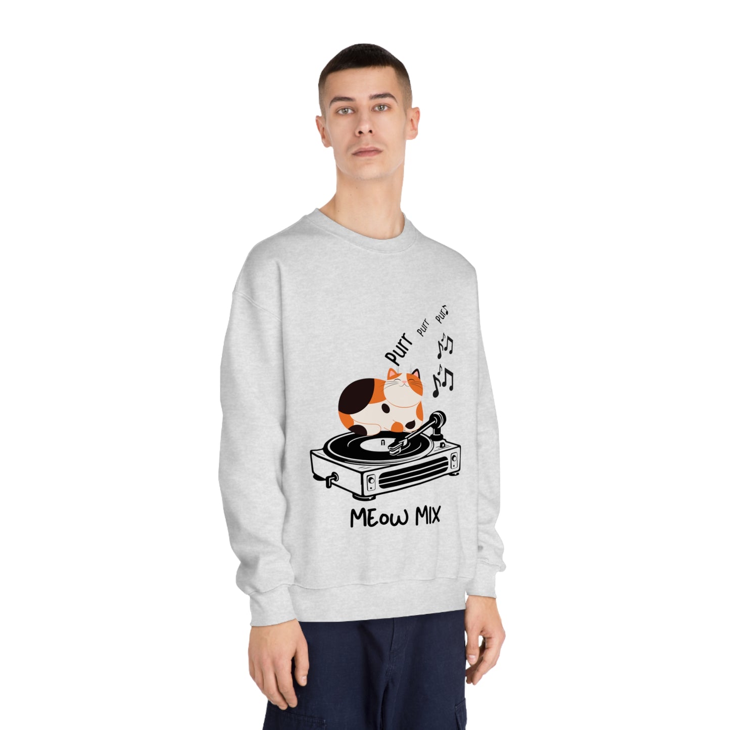 Meow Mix Sweatshirt – Cat on Record Player Crew Neck