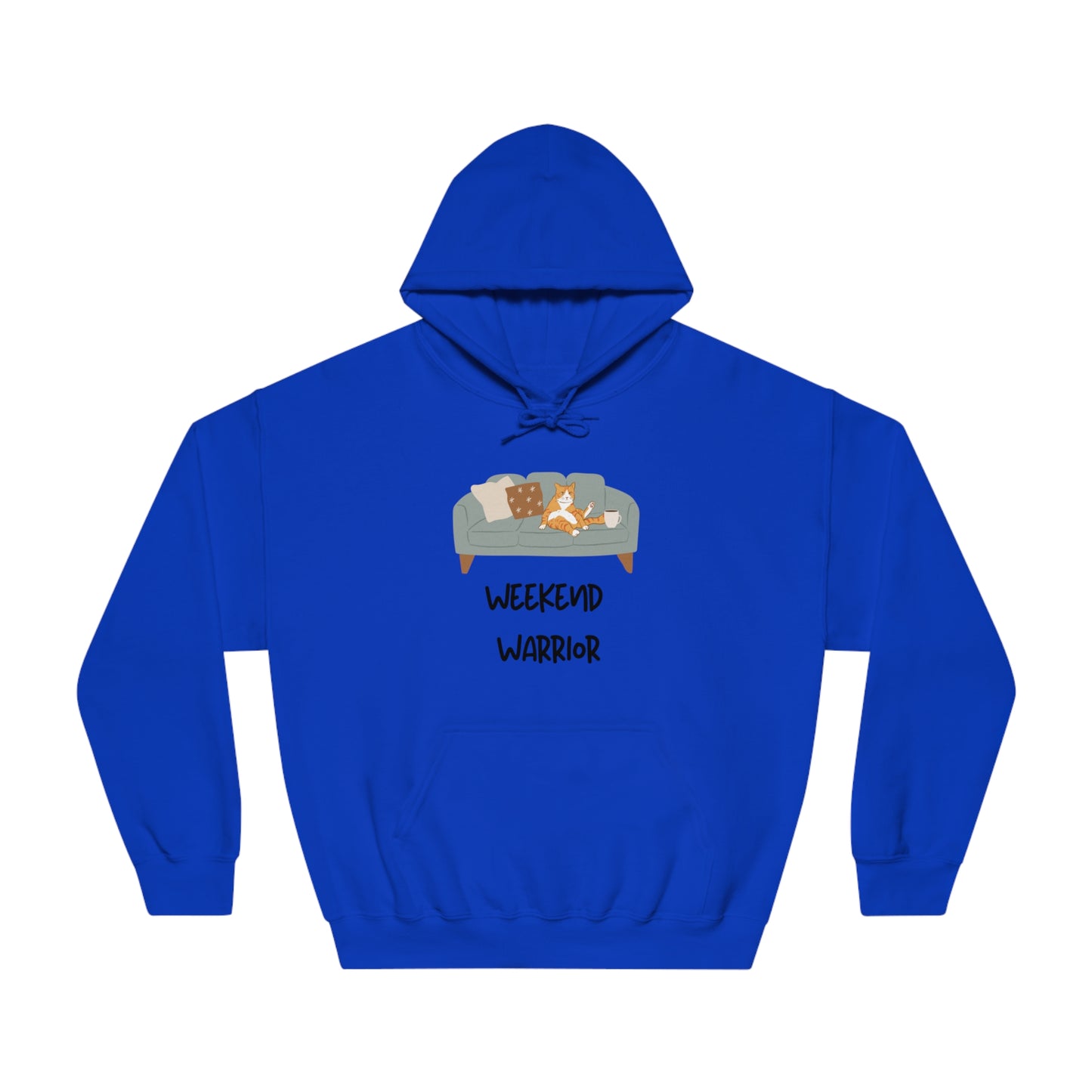 Weekend Warrior Hoodie – Lounging Cat Couch Graphic Sweatshirt