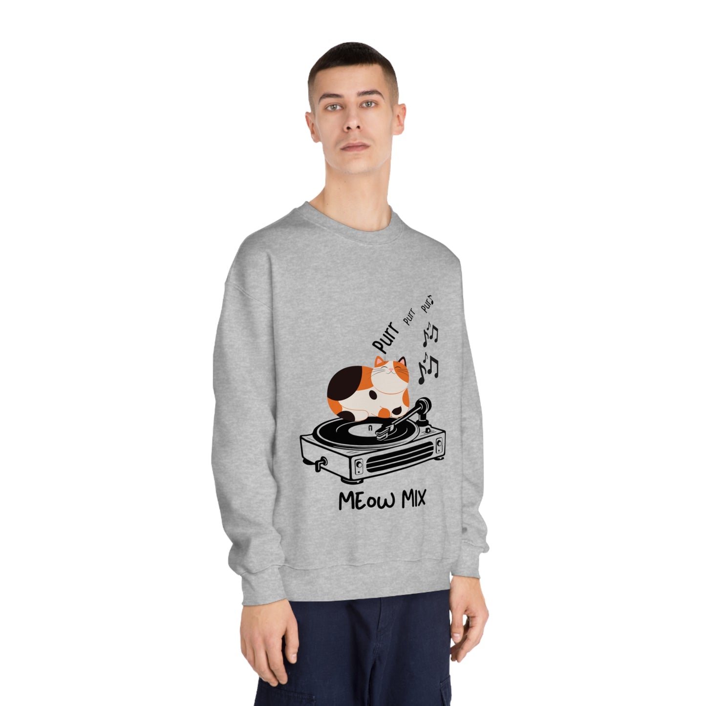 Meow Mix Sweatshirt – Cat on Record Player Crew Neck
