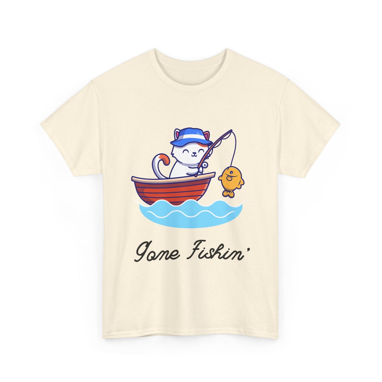 Gone Fishing Cat T-Shirt – Laid-Back Graphic Tee for Cat Lovers