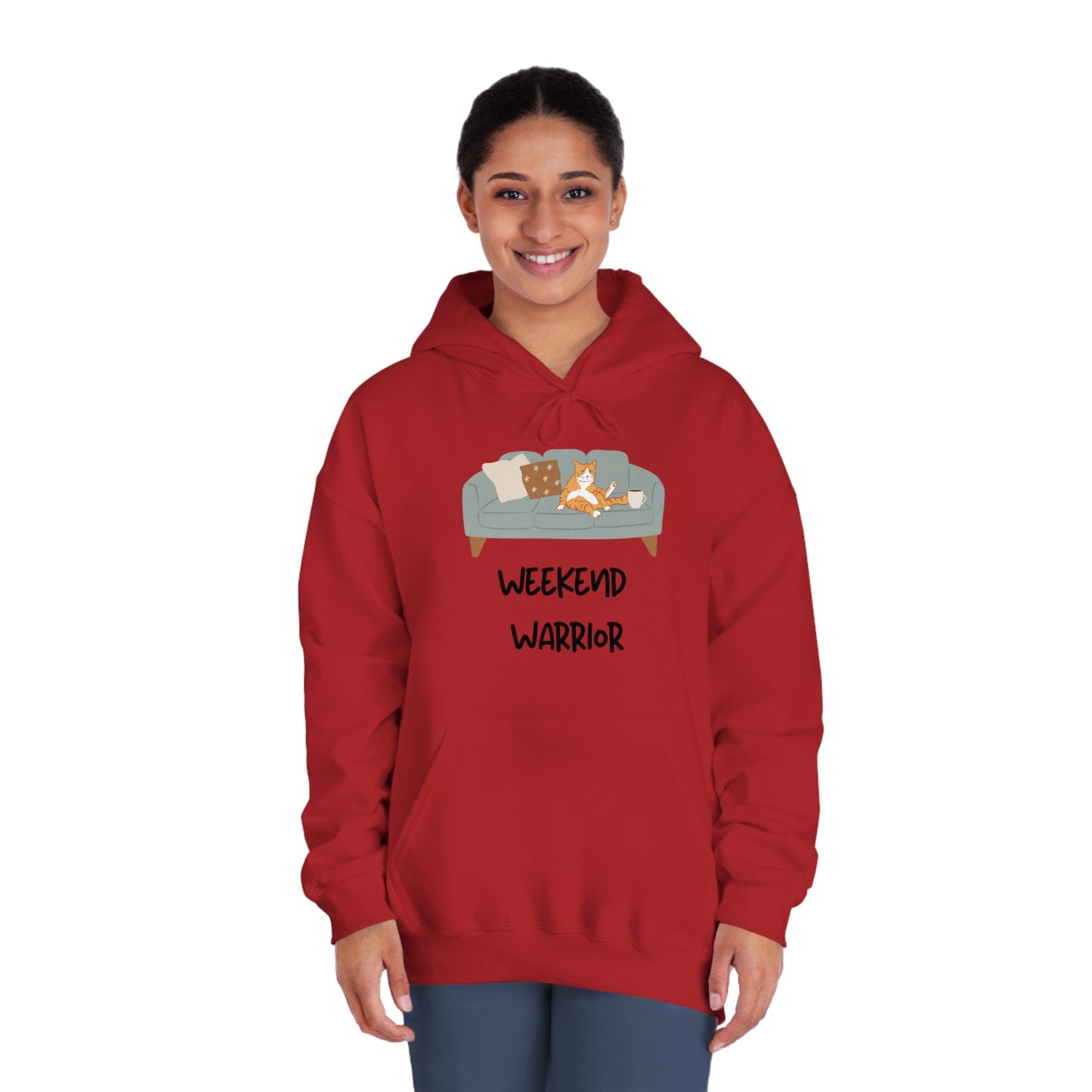 Weekend Warrior Hoodie – Lounging Cat Couch Graphic Sweatshirt