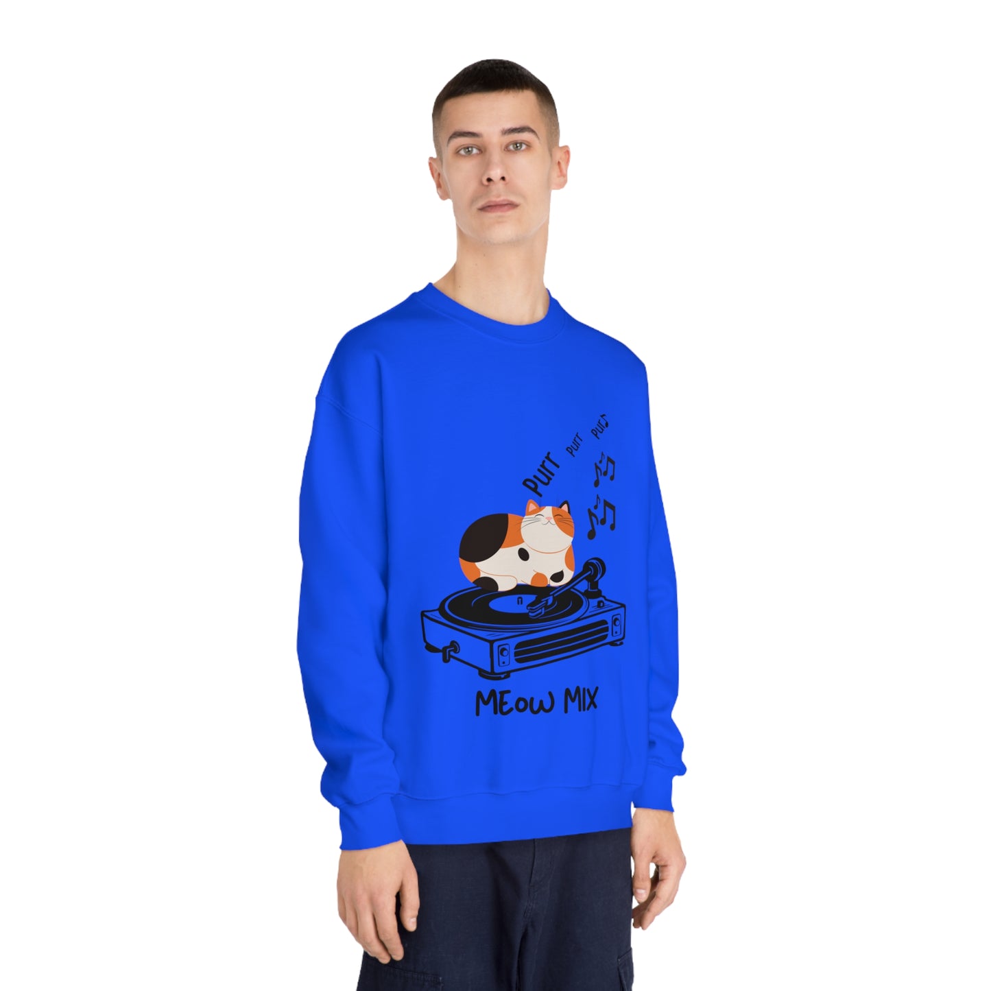 Meow Mix Sweatshirt – Cat on Record Player Crew Neck