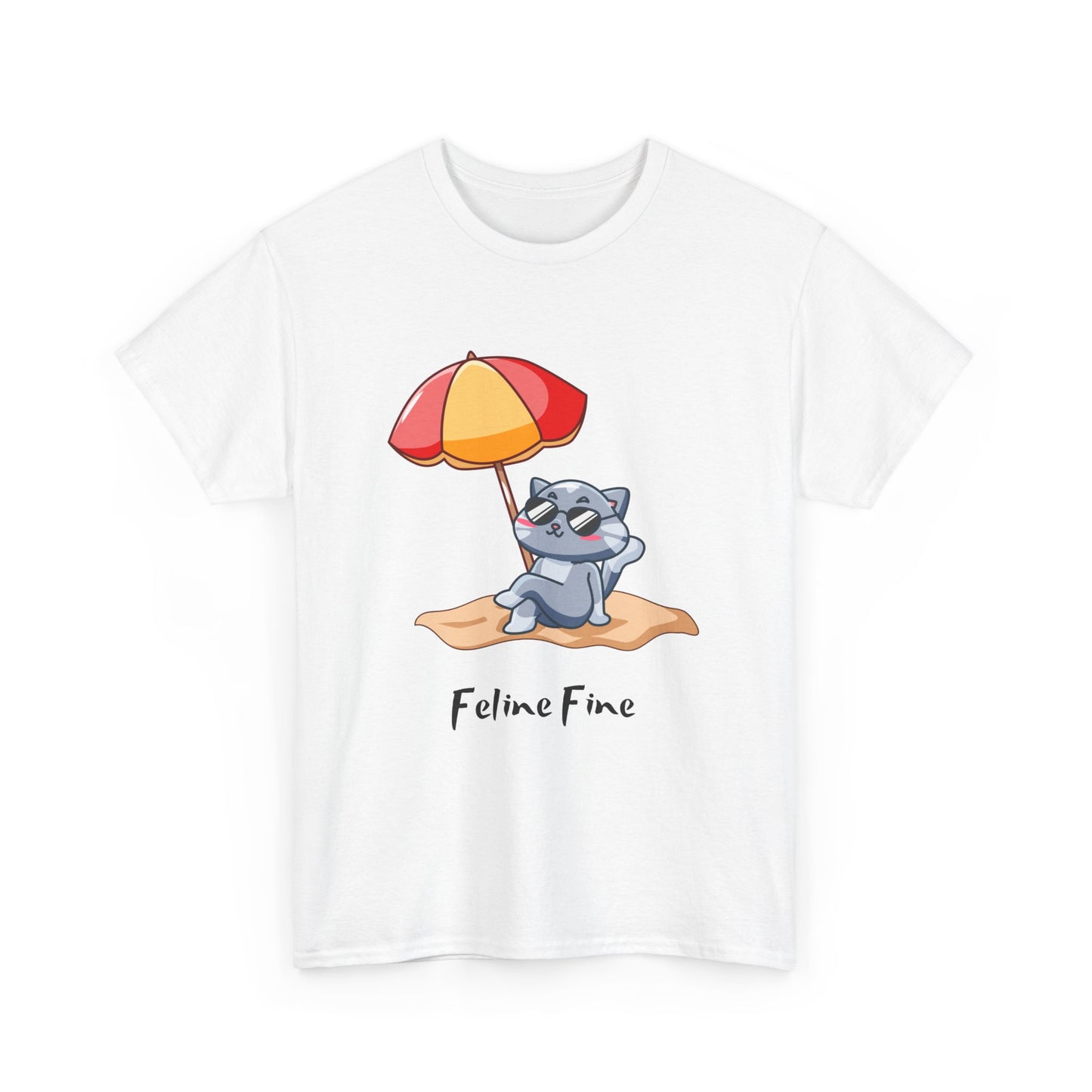 Feline Fine T-Shirt – Relaxed Cat on the Beach Tee