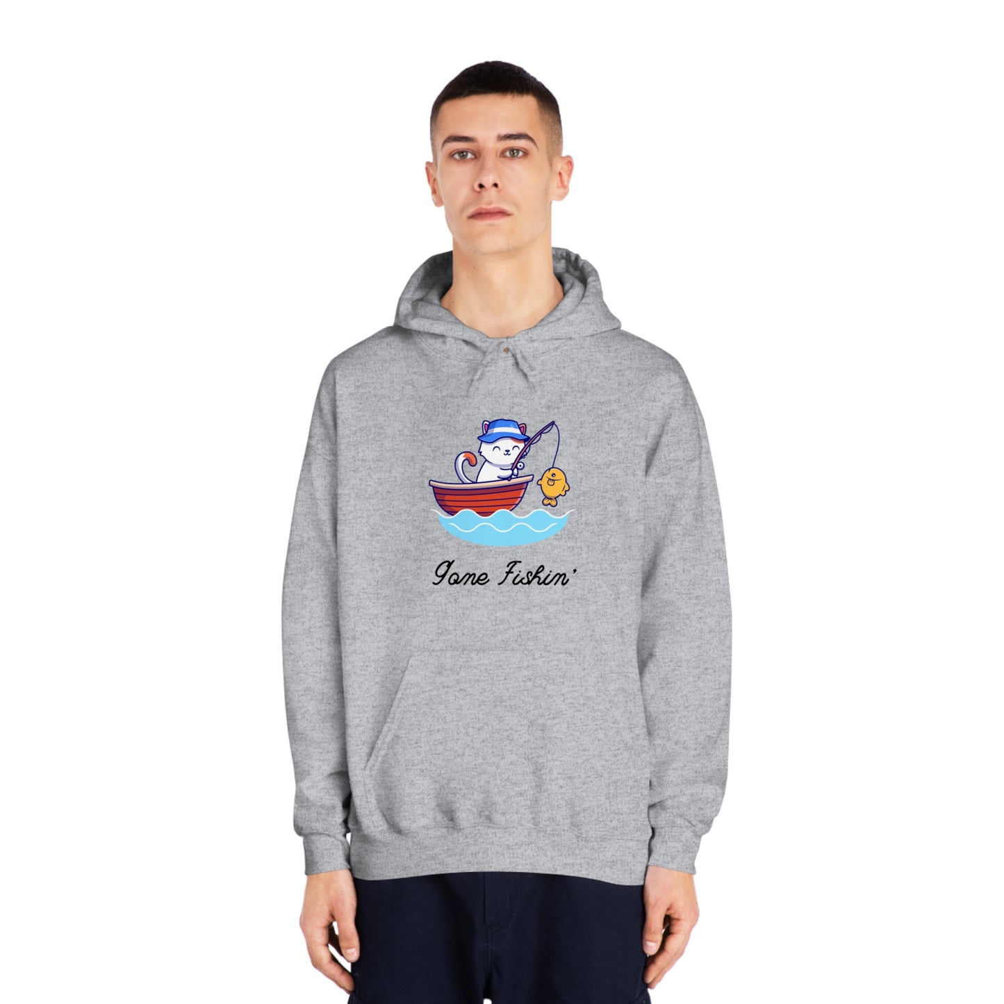 Gone Fishing Hoodie – Cat in Boat Graphic Pullover