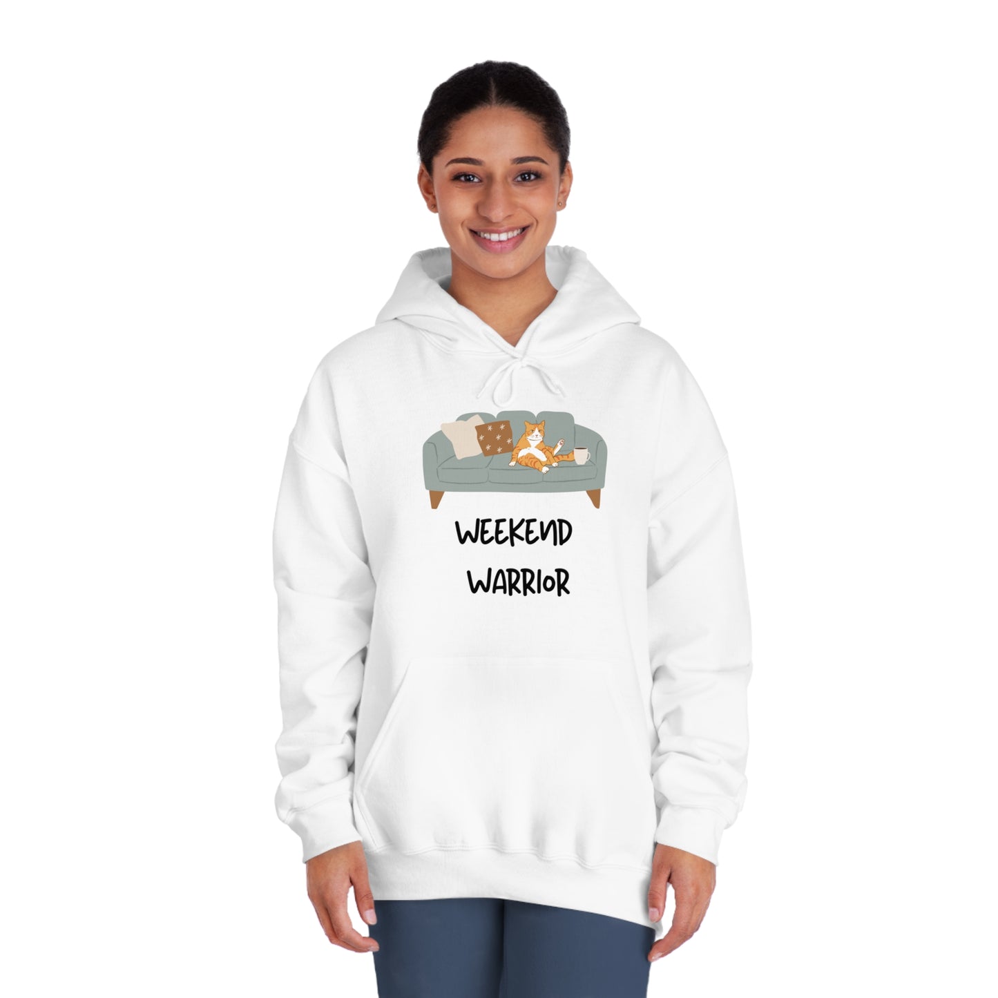 Weekend Warrior Hoodie – Lounging Cat Couch Graphic Sweatshirt