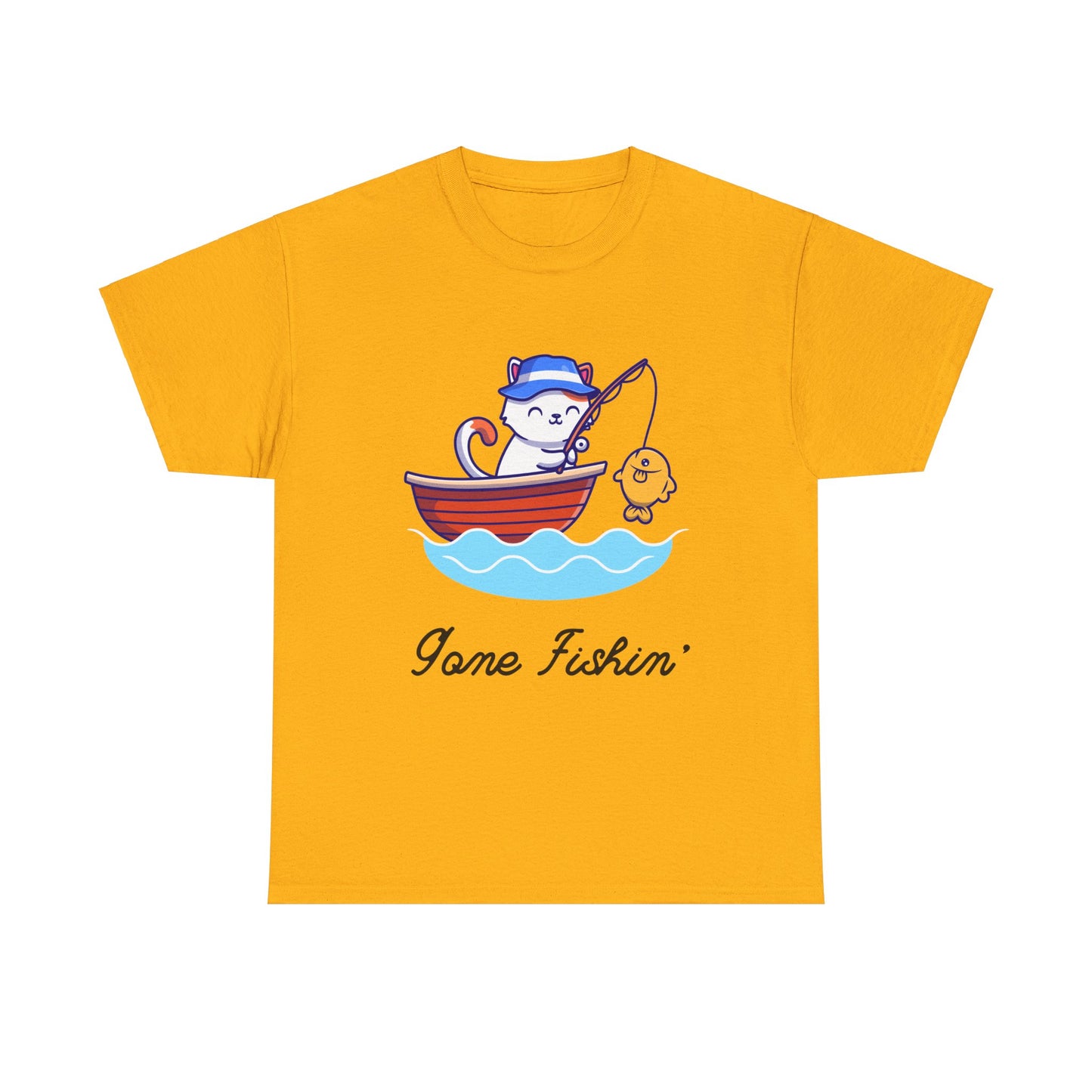 Gone Fishing Cat T-Shirt – Laid-Back Graphic Tee for Cat Lovers