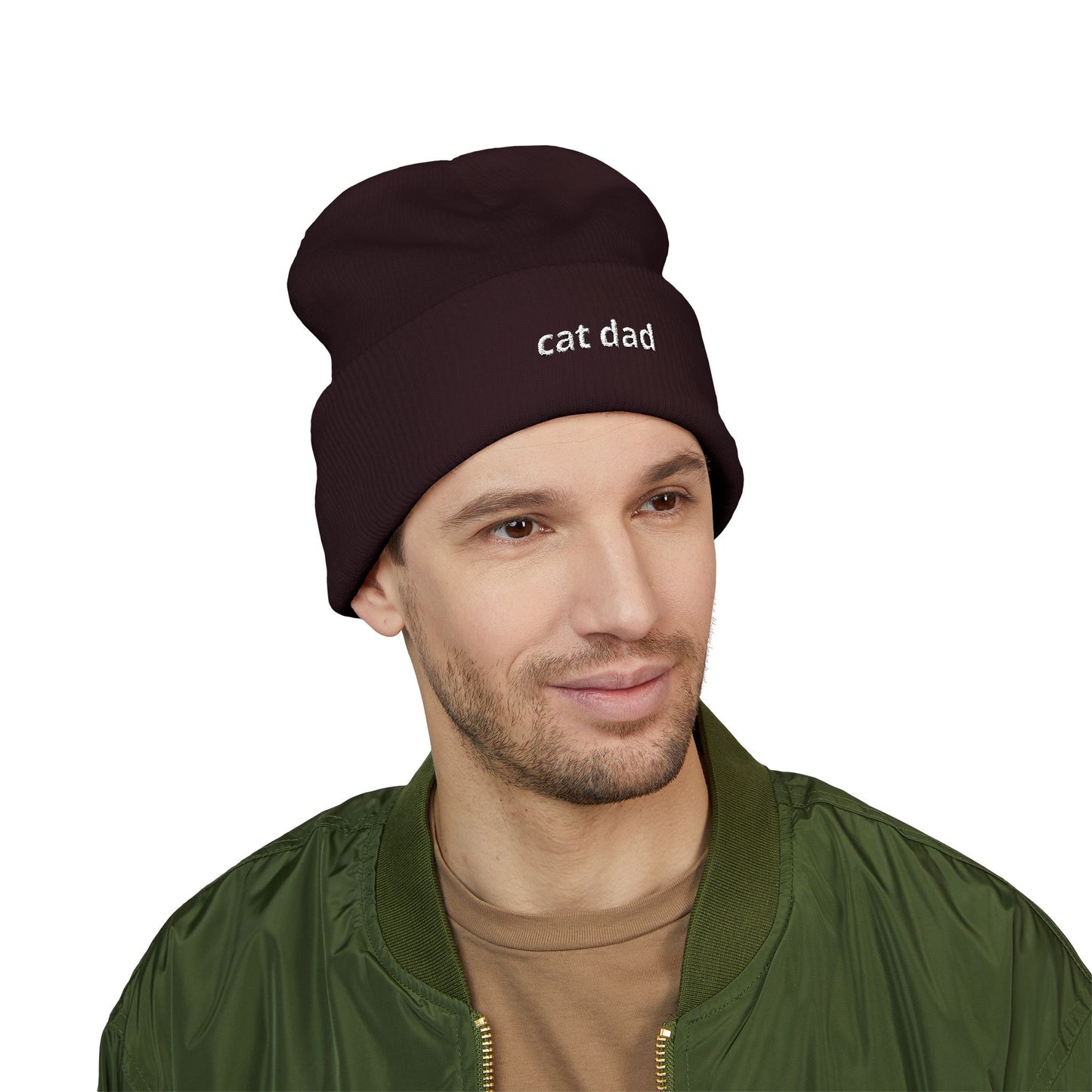 Cat Dad Beanie – Embroidered Cuffed Knit Hat