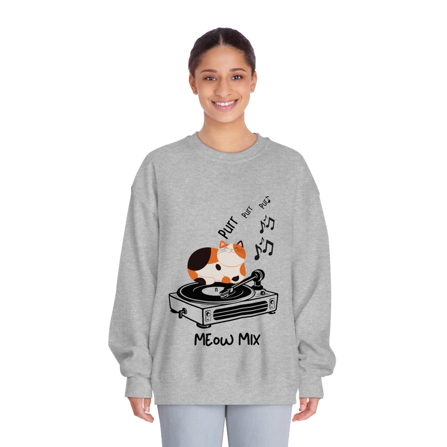 Meow Mix Sweatshirt – Cat on Record Player Crew Neck