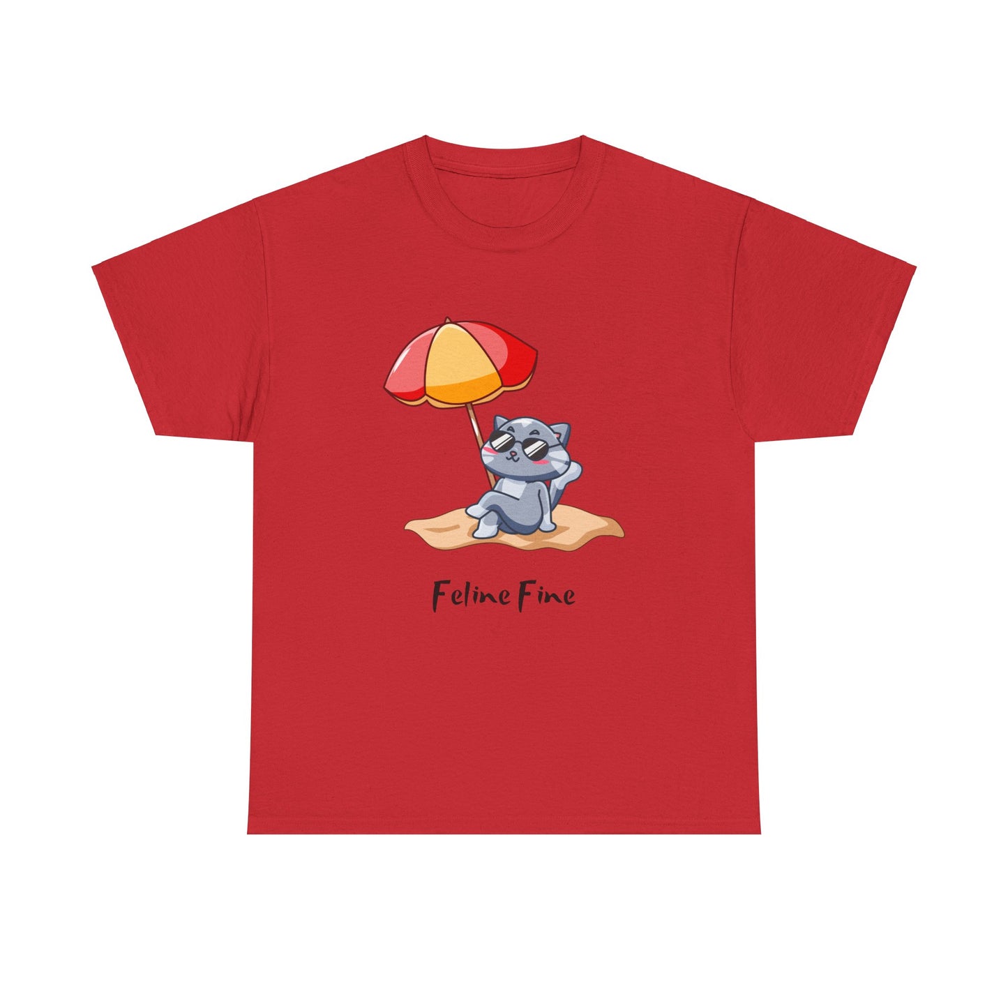 Feline Fine T-Shirt – Relaxed Cat on the Beach Tee
