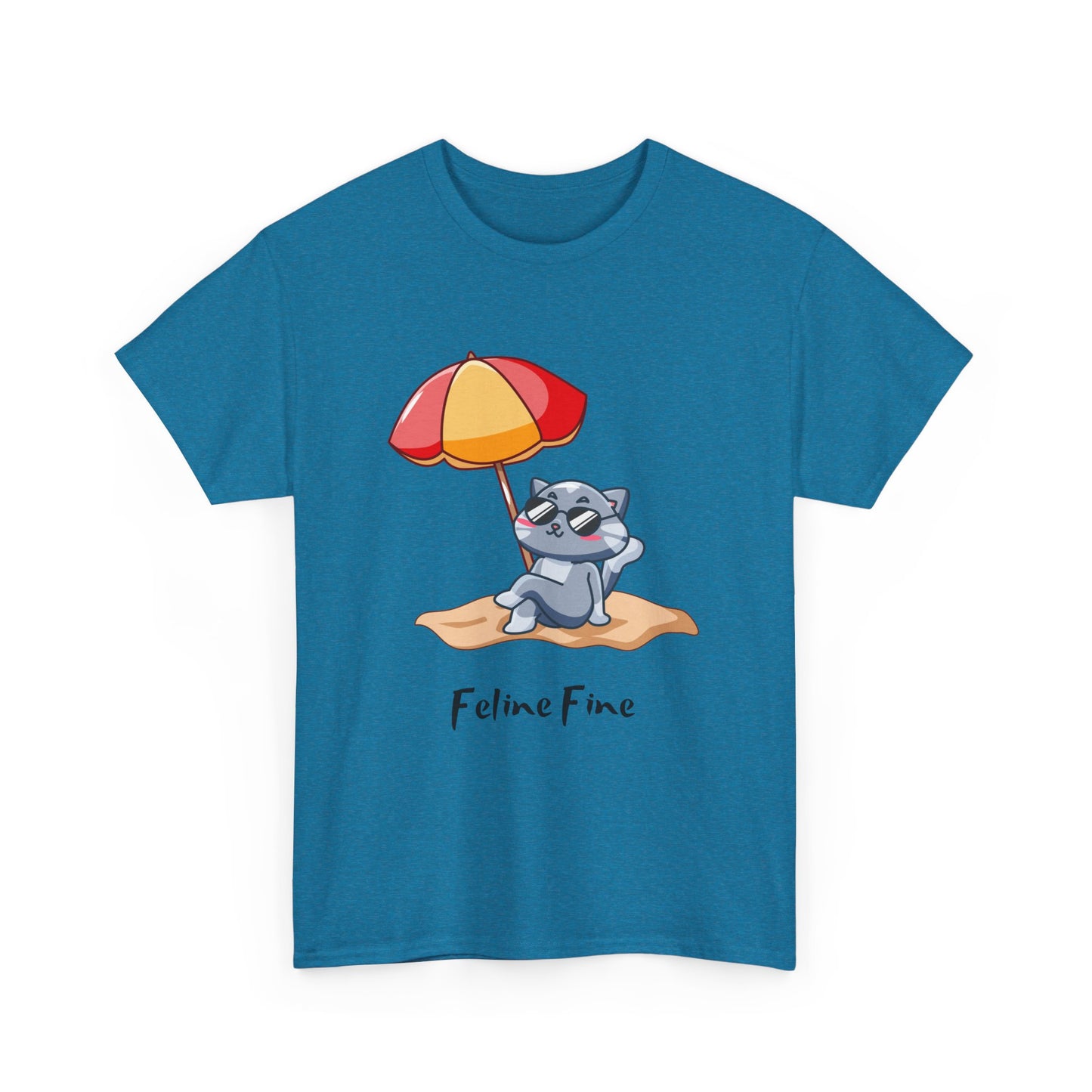 Feline Fine T-Shirt – Relaxed Cat on the Beach Tee