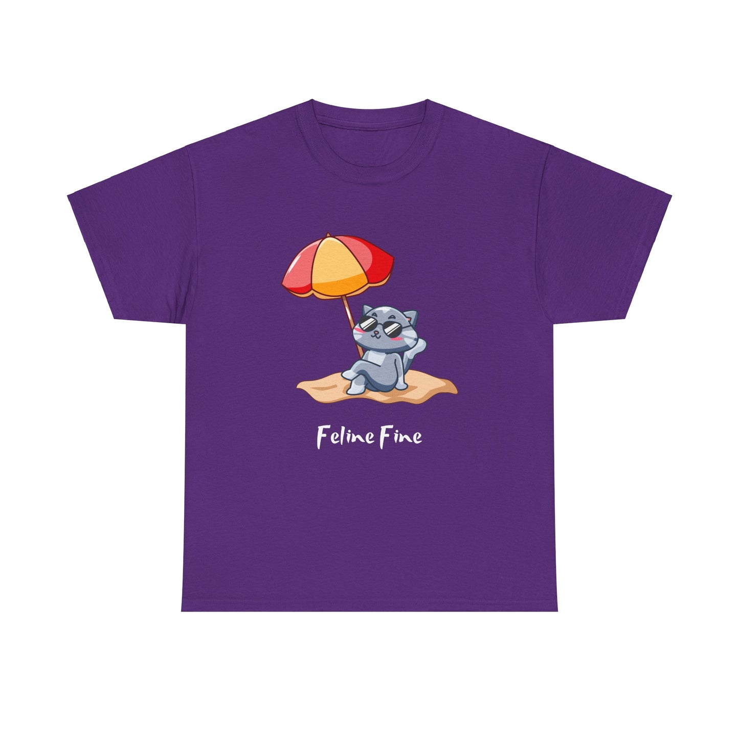 Feline Fine T-Shirt – Relaxed Cat on the Beach Tee
