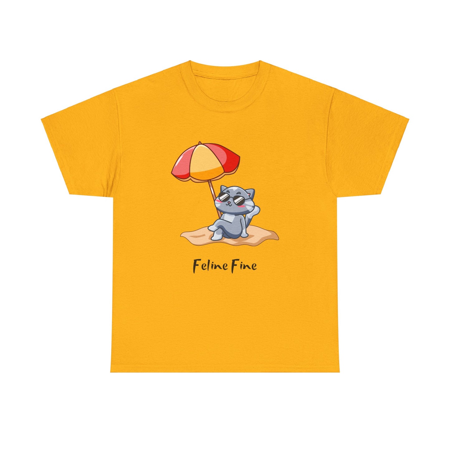 Feline Fine T-Shirt – Relaxed Cat on the Beach Tee
