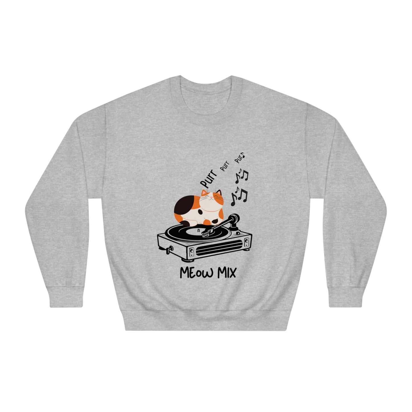 Meow Mix Sweatshirt – Cat on Record Player Crew Neck