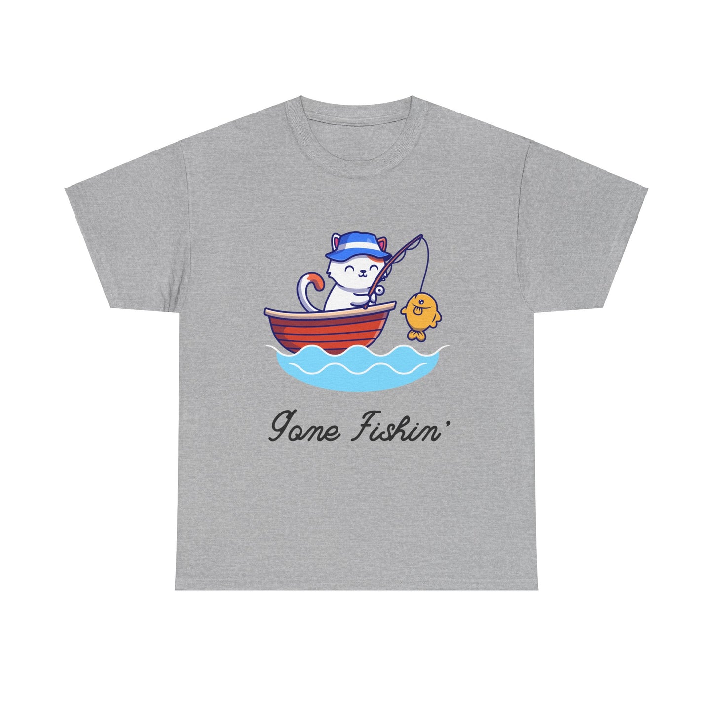 Gone Fishing Cat T-Shirt – Laid-Back Graphic Tee for Cat Lovers