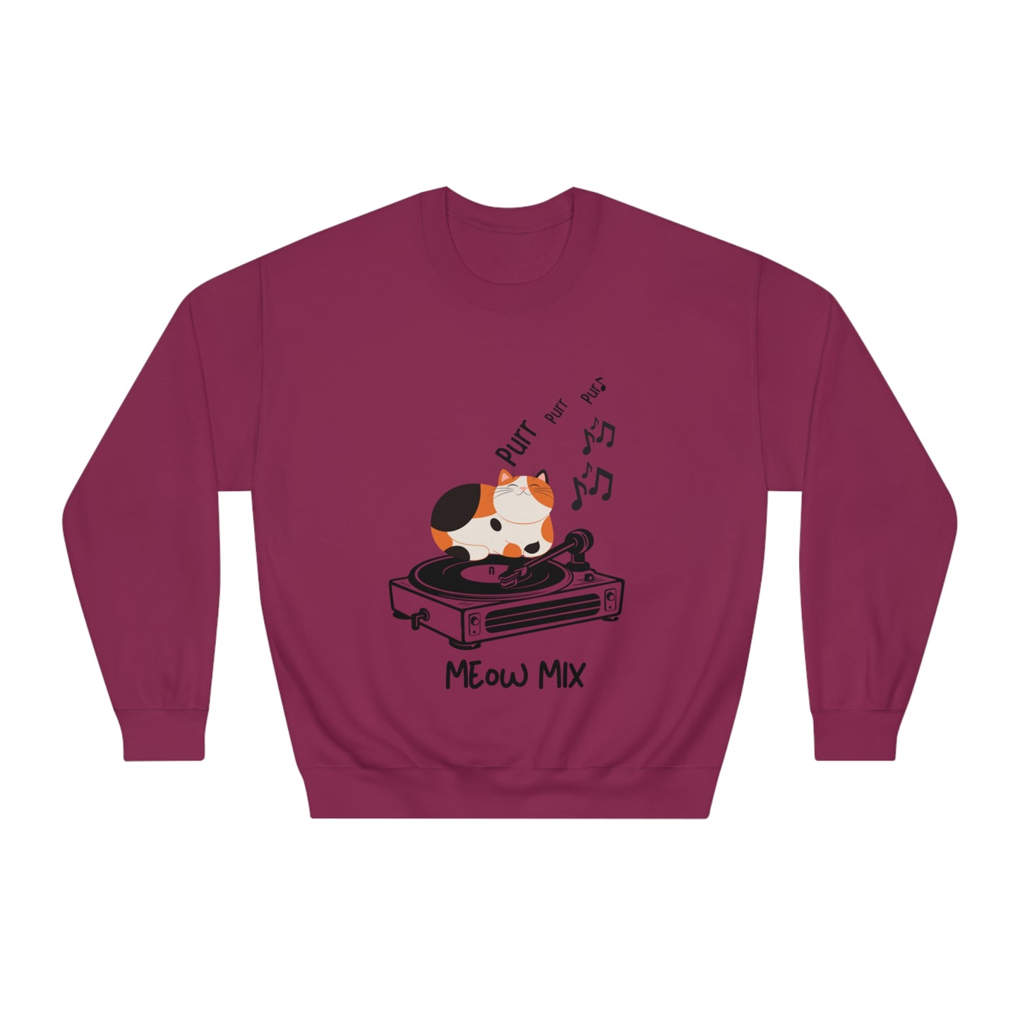 Meow Mix Sweatshirt – Cat on Record Player Crew Neck