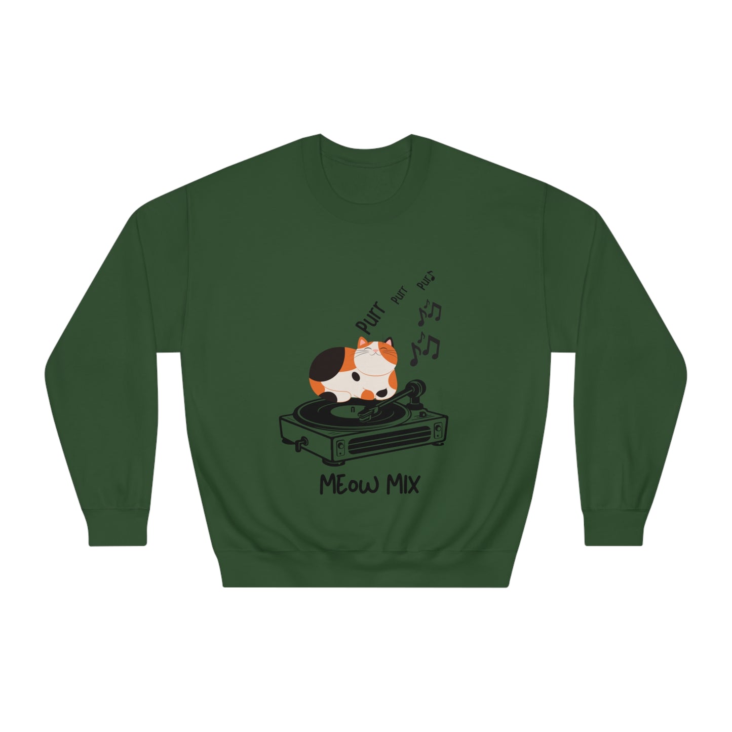 Meow Mix Sweatshirt – Cat on Record Player Crew Neck