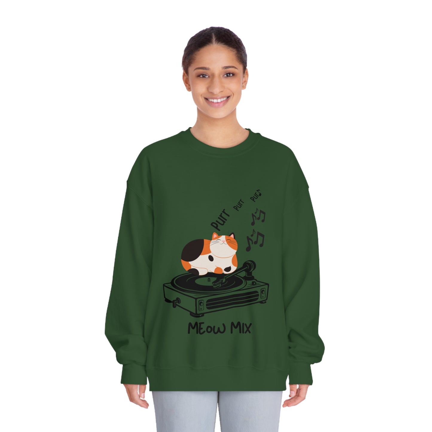 Meow Mix Sweatshirt – Cat on Record Player Crew Neck