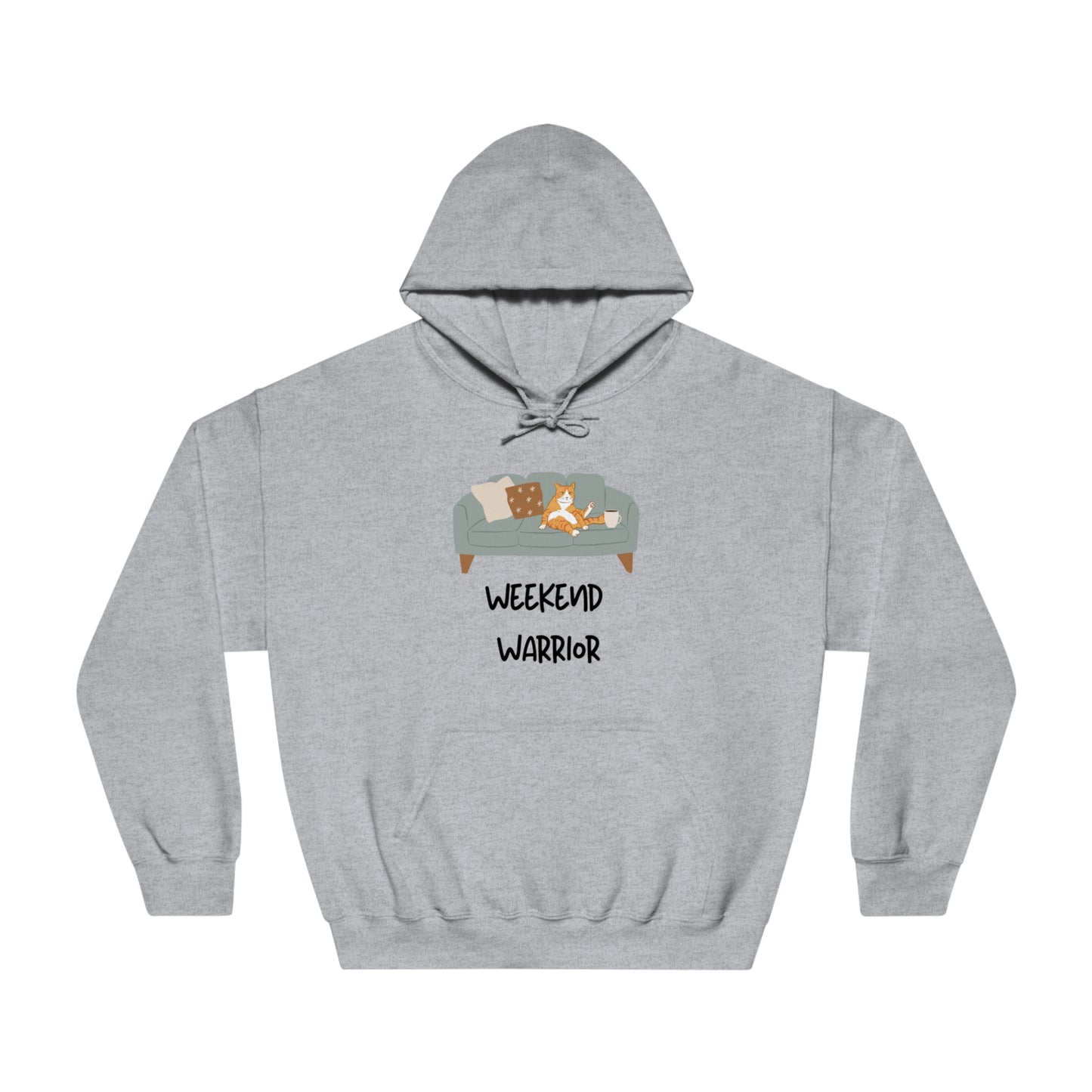 Weekend Warrior Hoodie – Lounging Cat Couch Graphic Sweatshirt