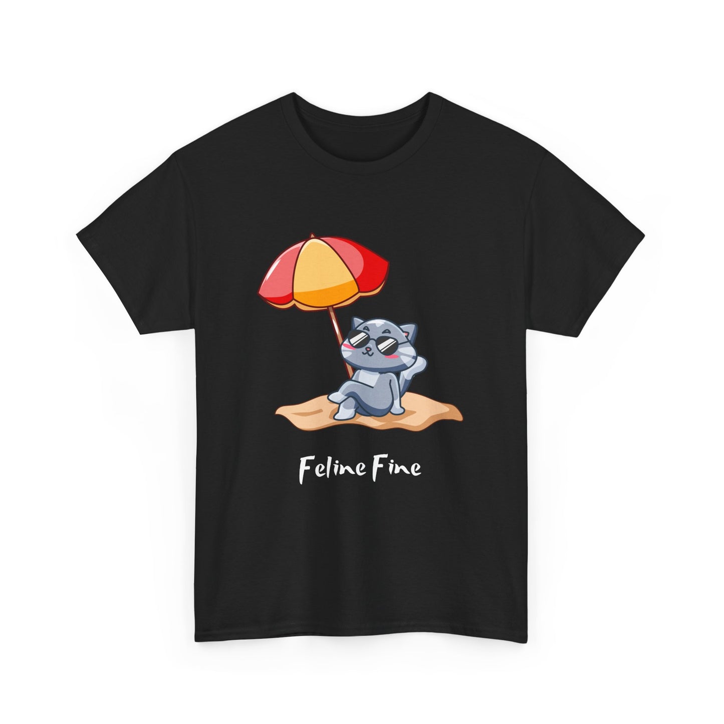 Feline Fine T-Shirt – Relaxed Cat on the Beach Tee