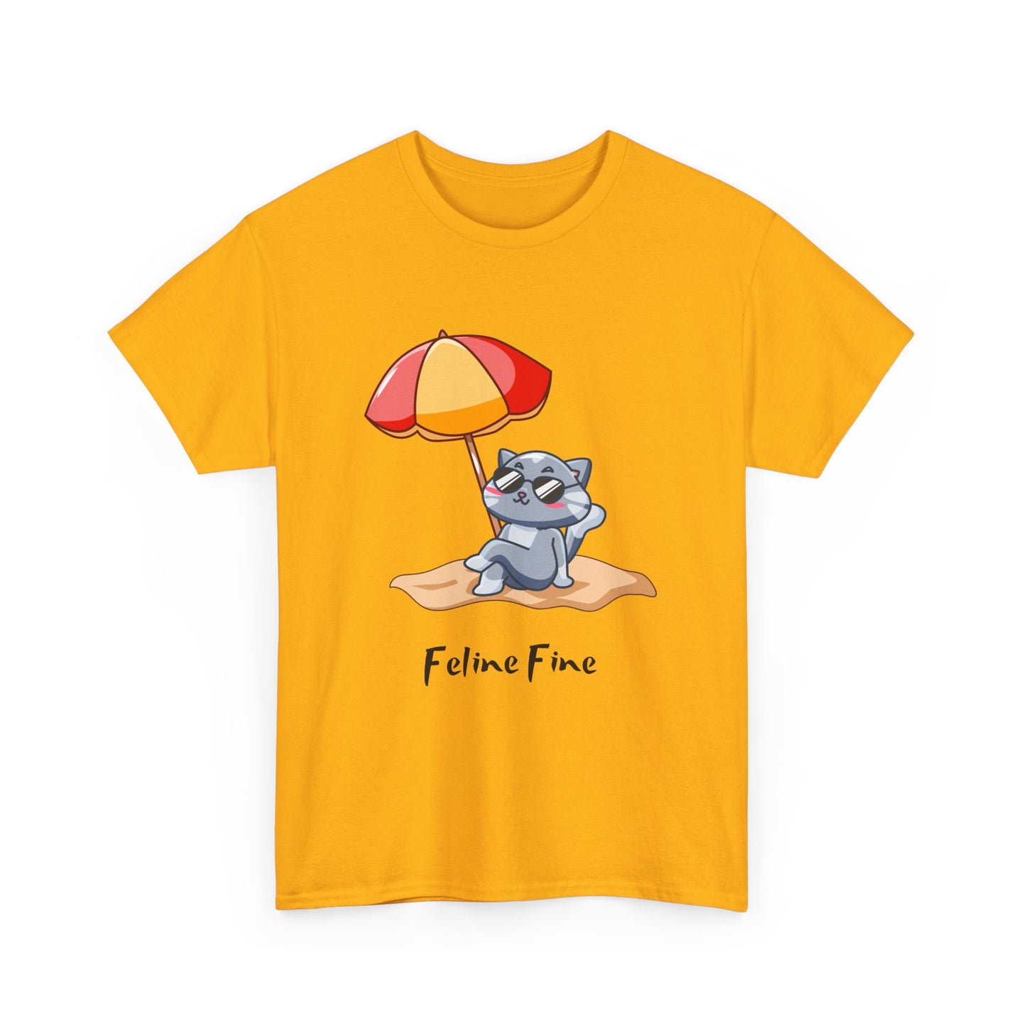 Feline Fine T-Shirt – Relaxed Cat on the Beach Tee