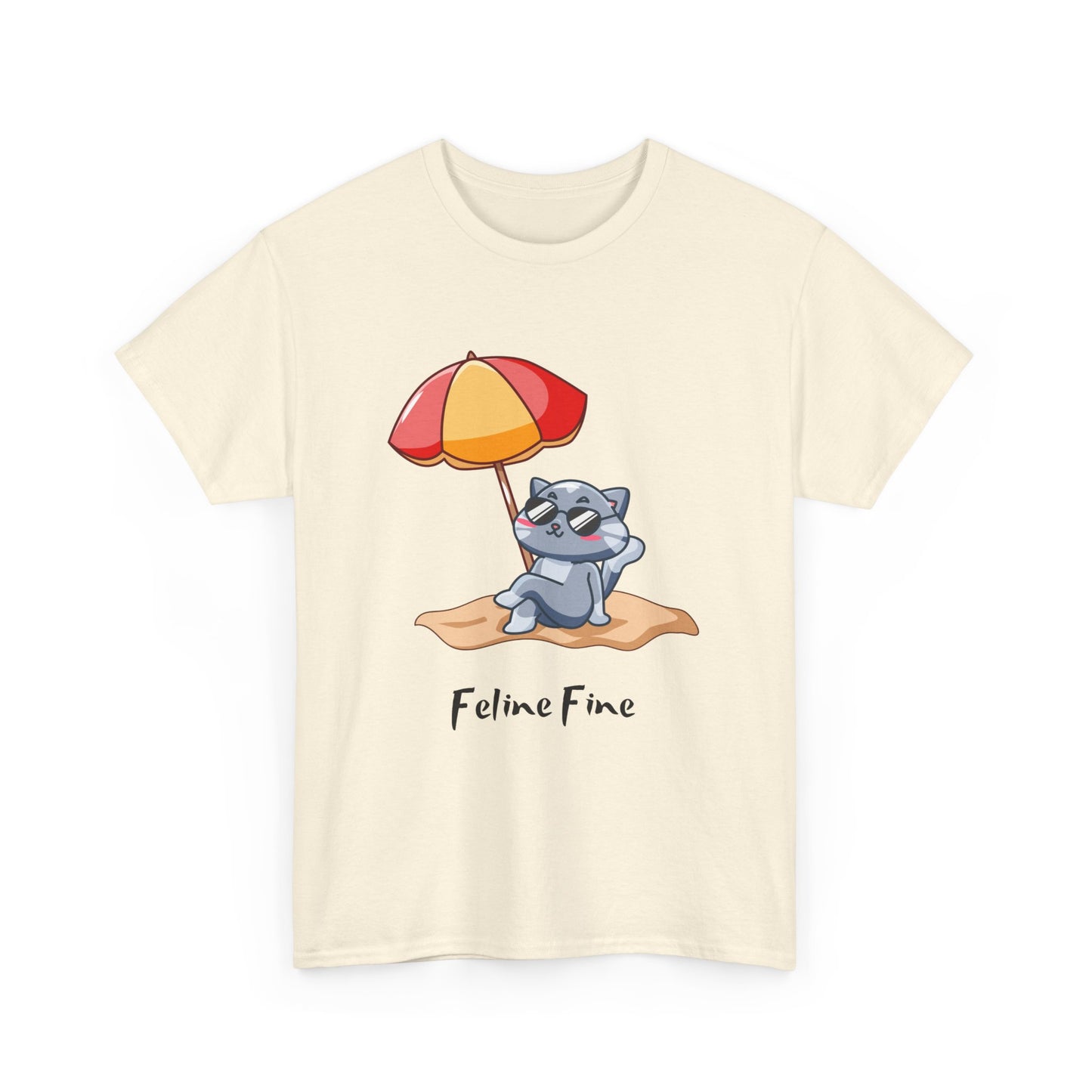 Feline Fine T-Shirt – Relaxed Cat on the Beach Tee