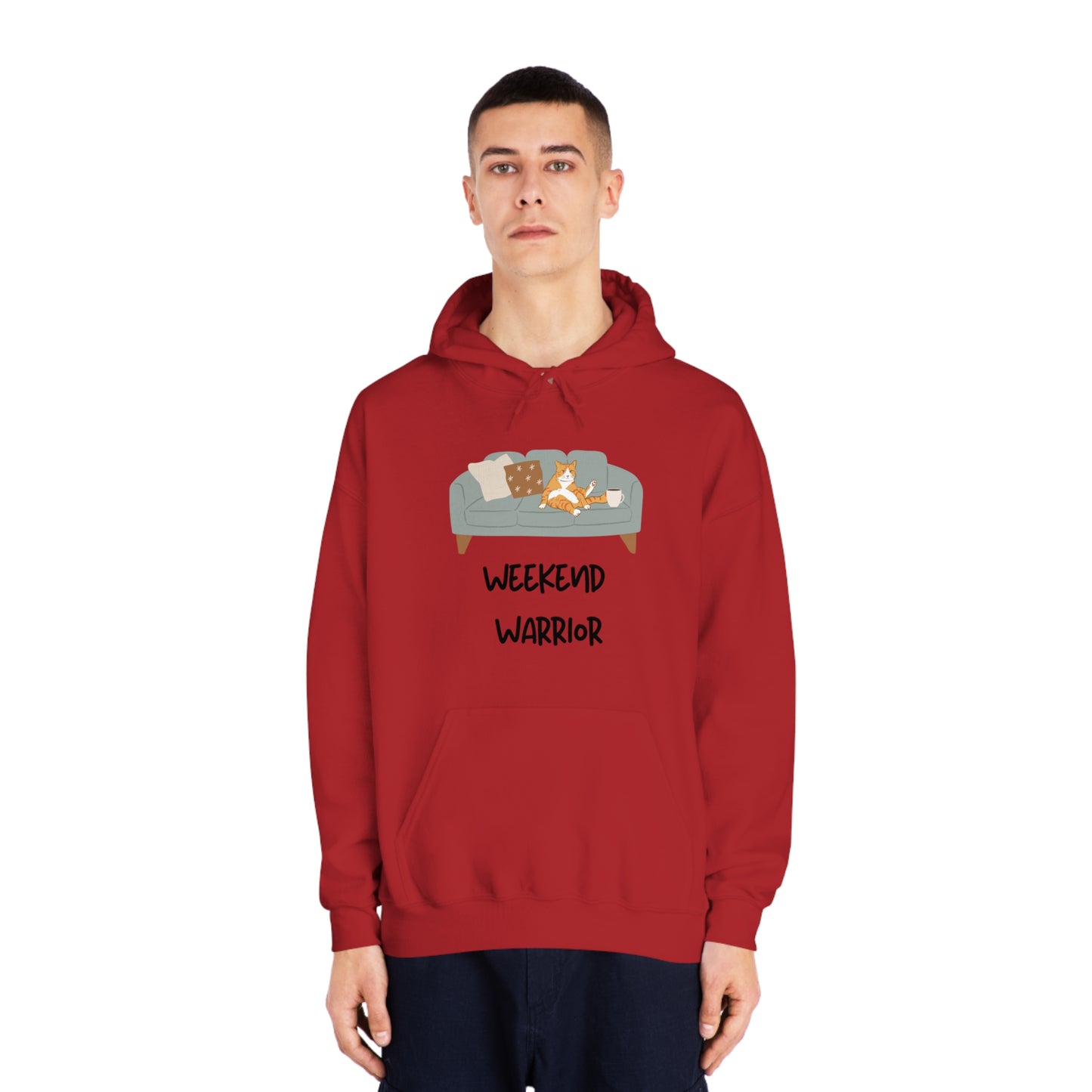 Weekend Warrior Hoodie – Lounging Cat Couch Graphic Sweatshirt
