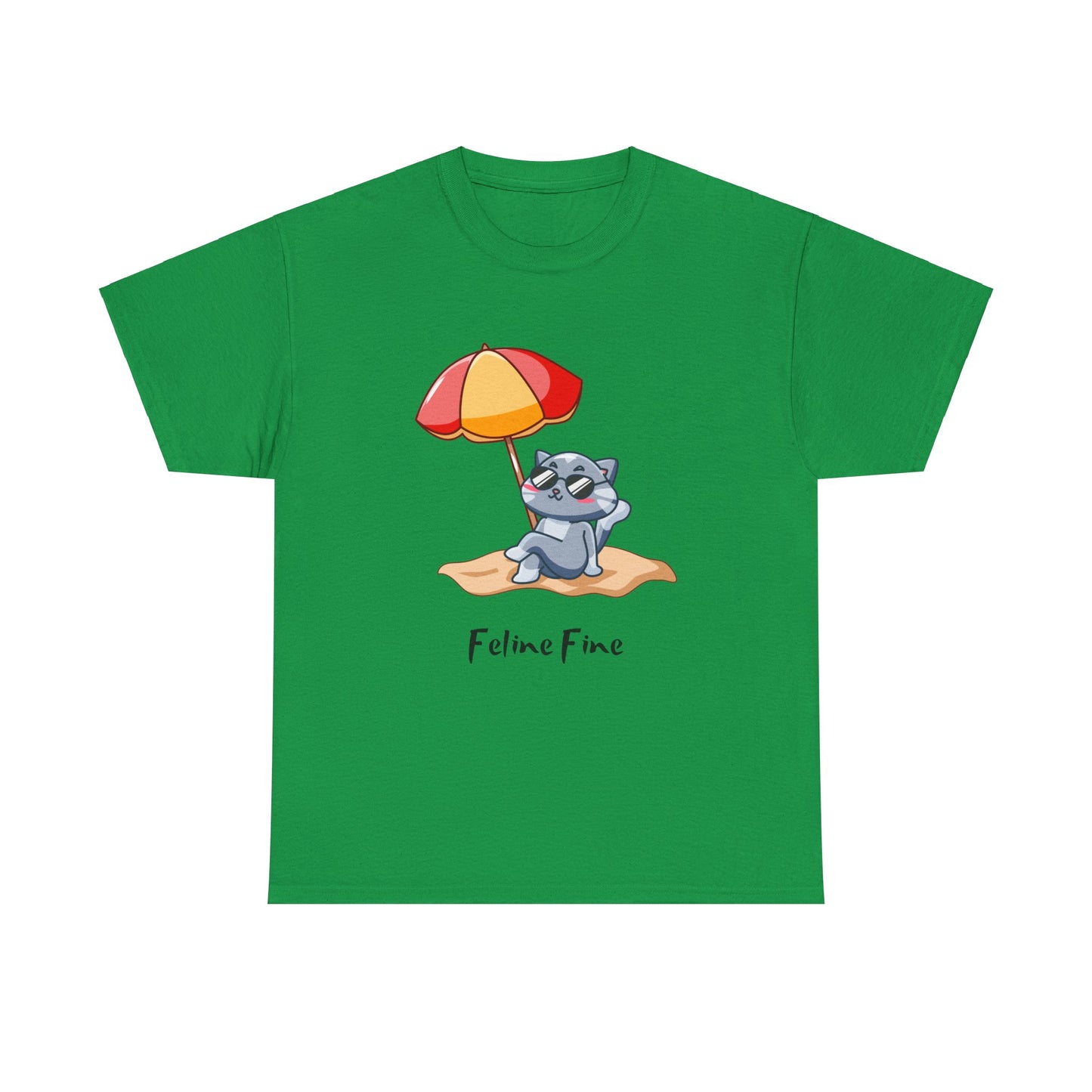 Feline Fine T-Shirt – Relaxed Cat on the Beach Tee