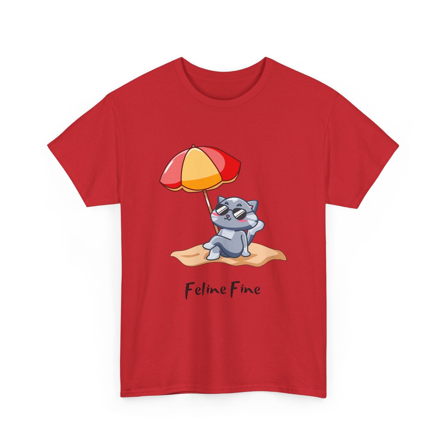 Feline Fine T-Shirt – Relaxed Cat on the Beach Tee