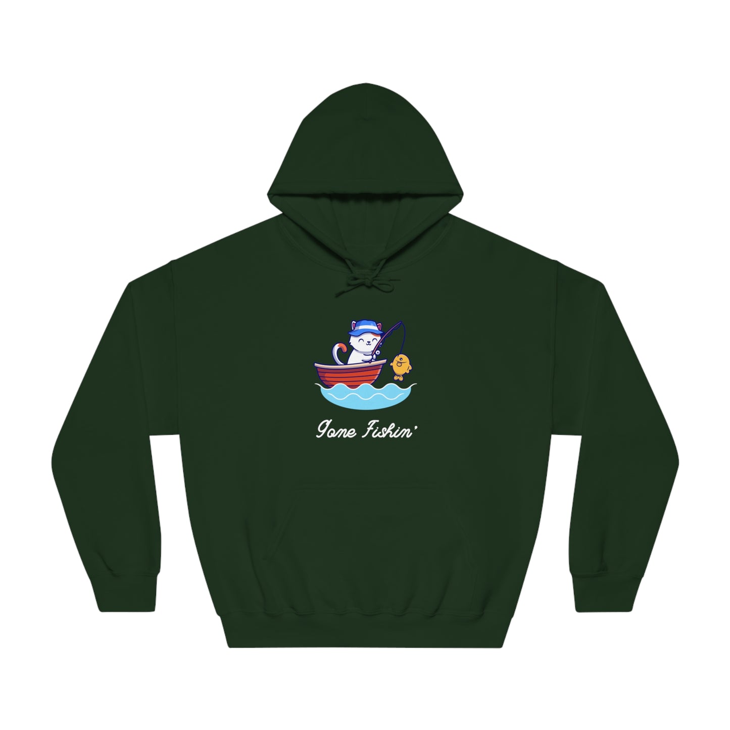 Gone Fishing Hoodie – Cat in Boat Graphic Pullover