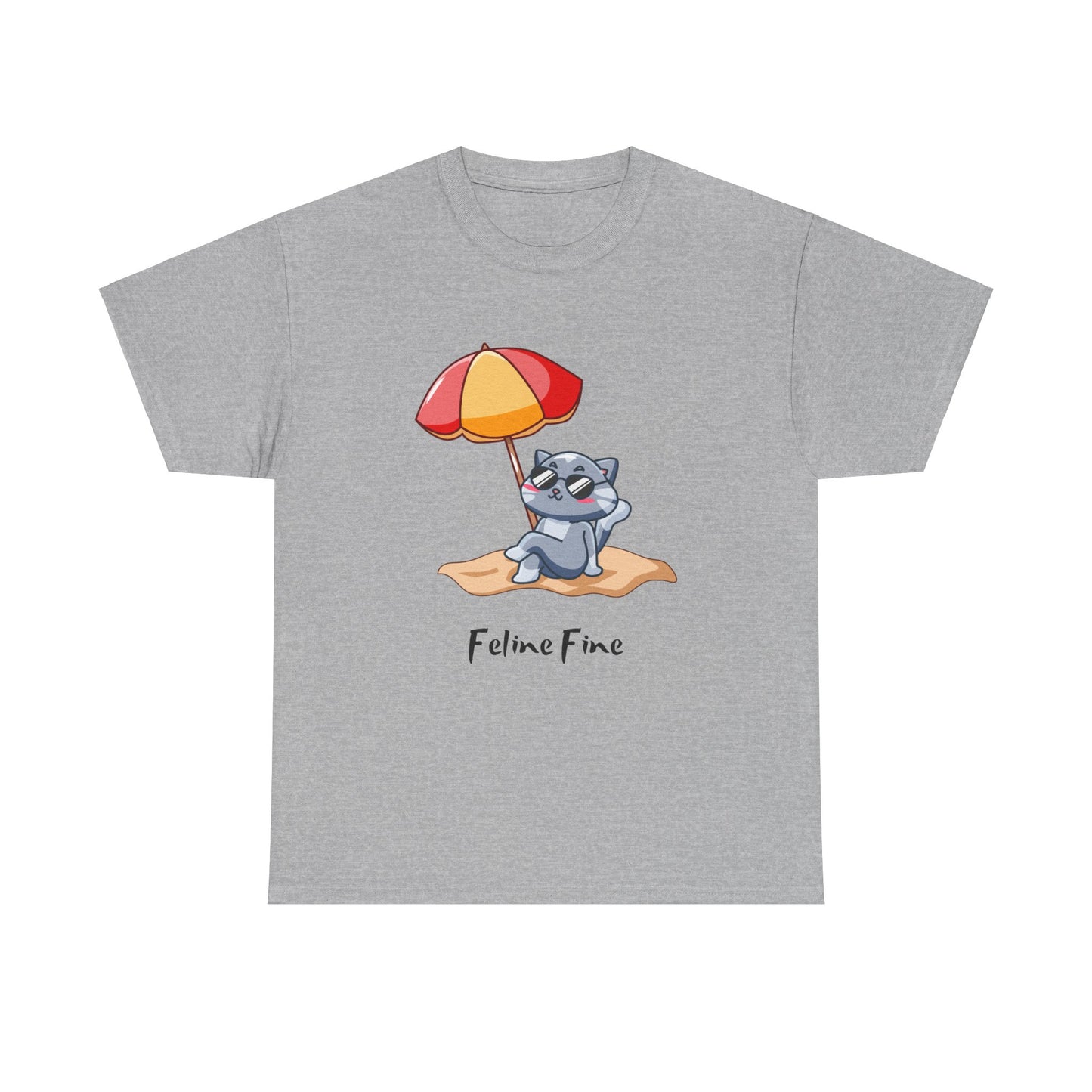 Feline Fine T-Shirt – Relaxed Cat on the Beach Tee