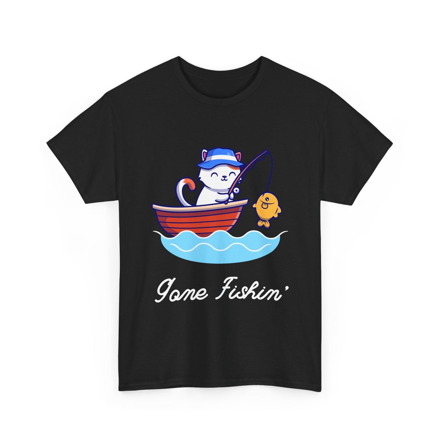 Gone Fishing Cat T-Shirt – Laid-Back Graphic Tee for Cat Lovers