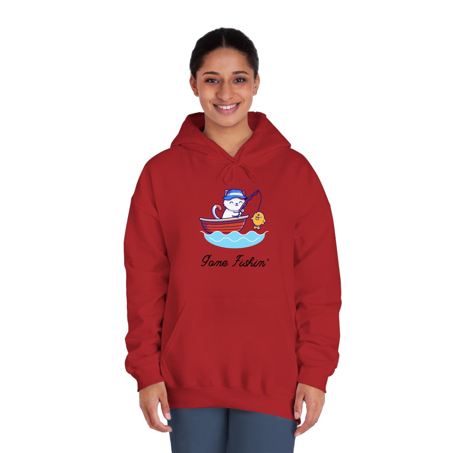 Gone Fishing Hoodie – Cat in Boat Graphic Pullover