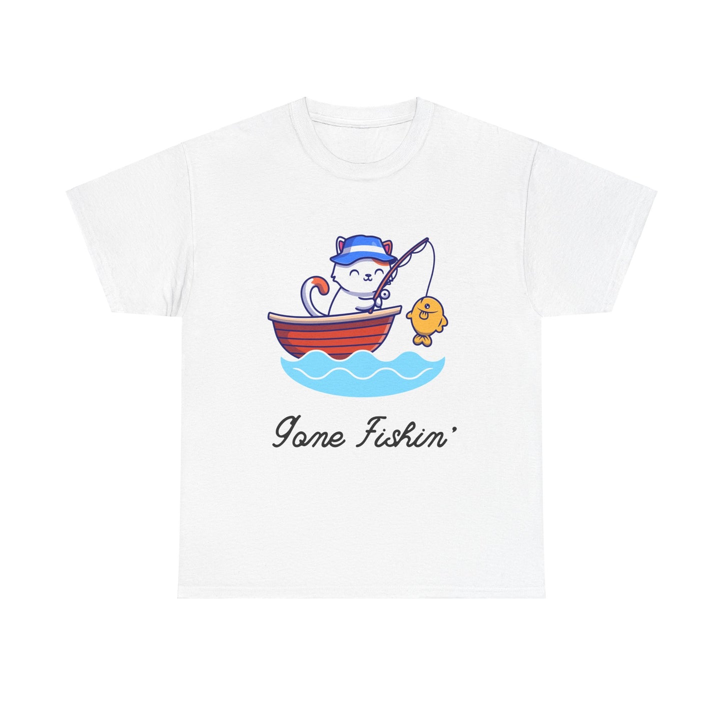 Gone Fishing Cat T-Shirt – Laid-Back Graphic Tee for Cat Lovers
