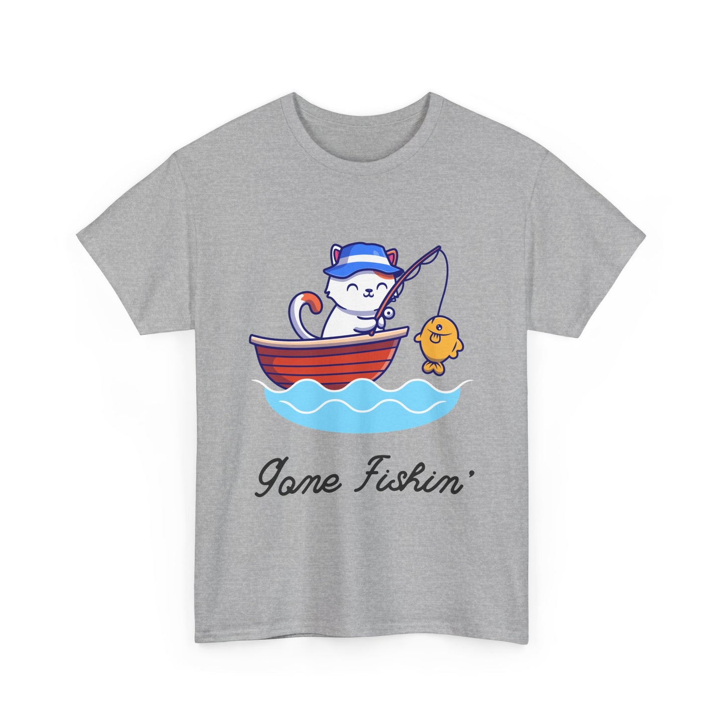 Gone Fishing Cat T-Shirt – Laid-Back Graphic Tee for Cat Lovers