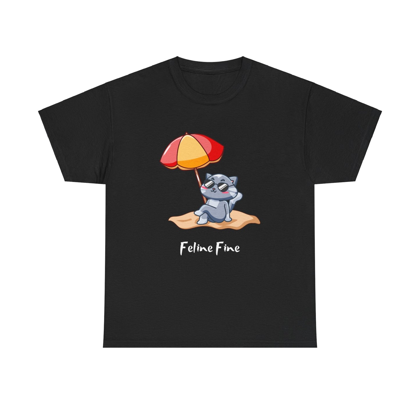 Feline Fine T-Shirt – Relaxed Cat on the Beach Tee