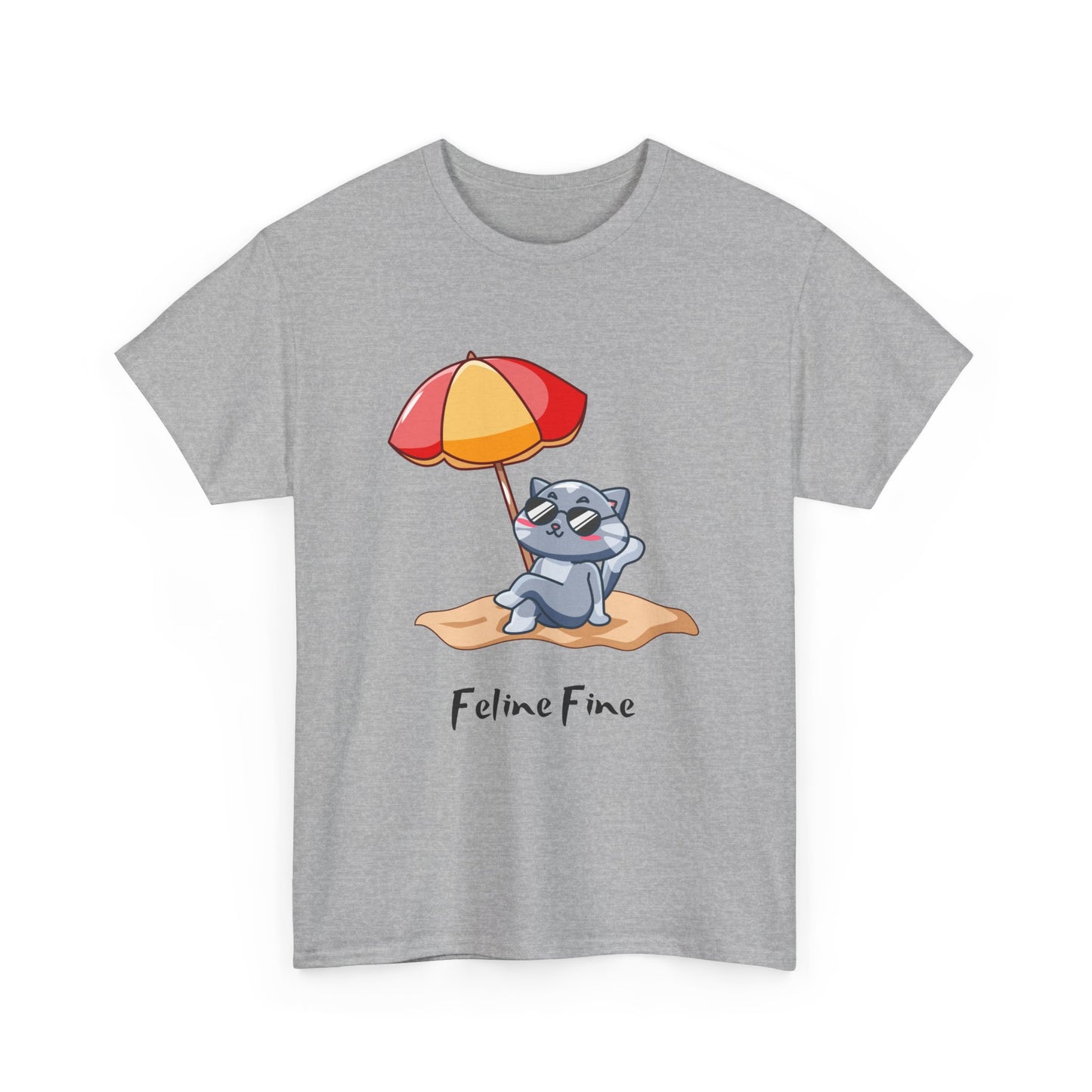 Feline Fine T-Shirt – Relaxed Cat on the Beach Tee
