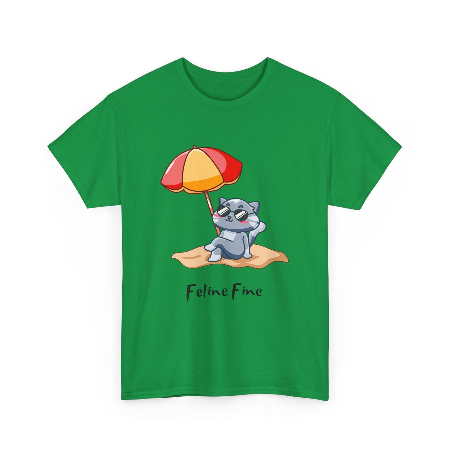 Feline Fine T-Shirt – Relaxed Cat on the Beach Tee